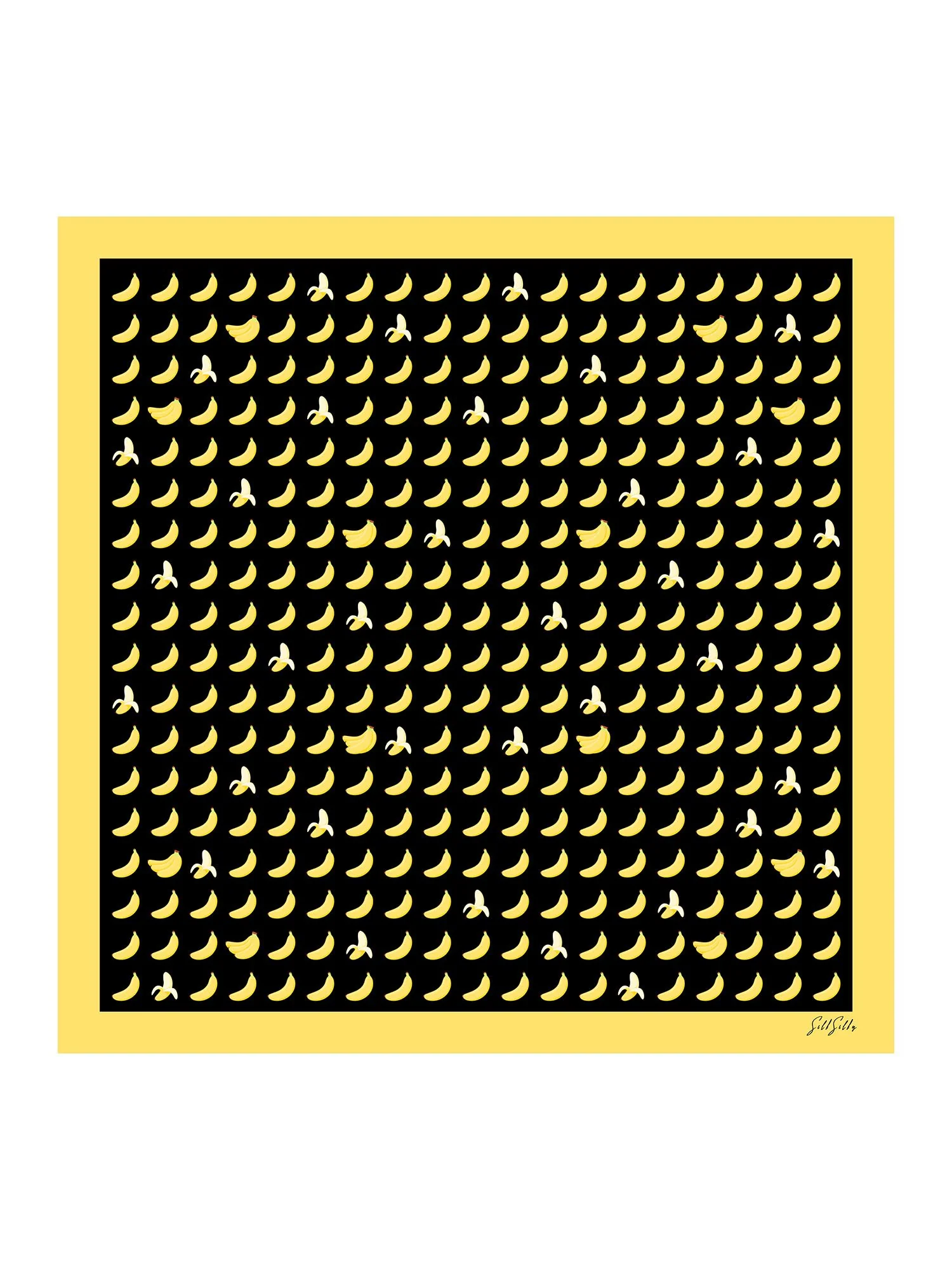 Scarf I 100 Procent Mullbärssilke Med Bananmönster Storlek 90 x 90 cm