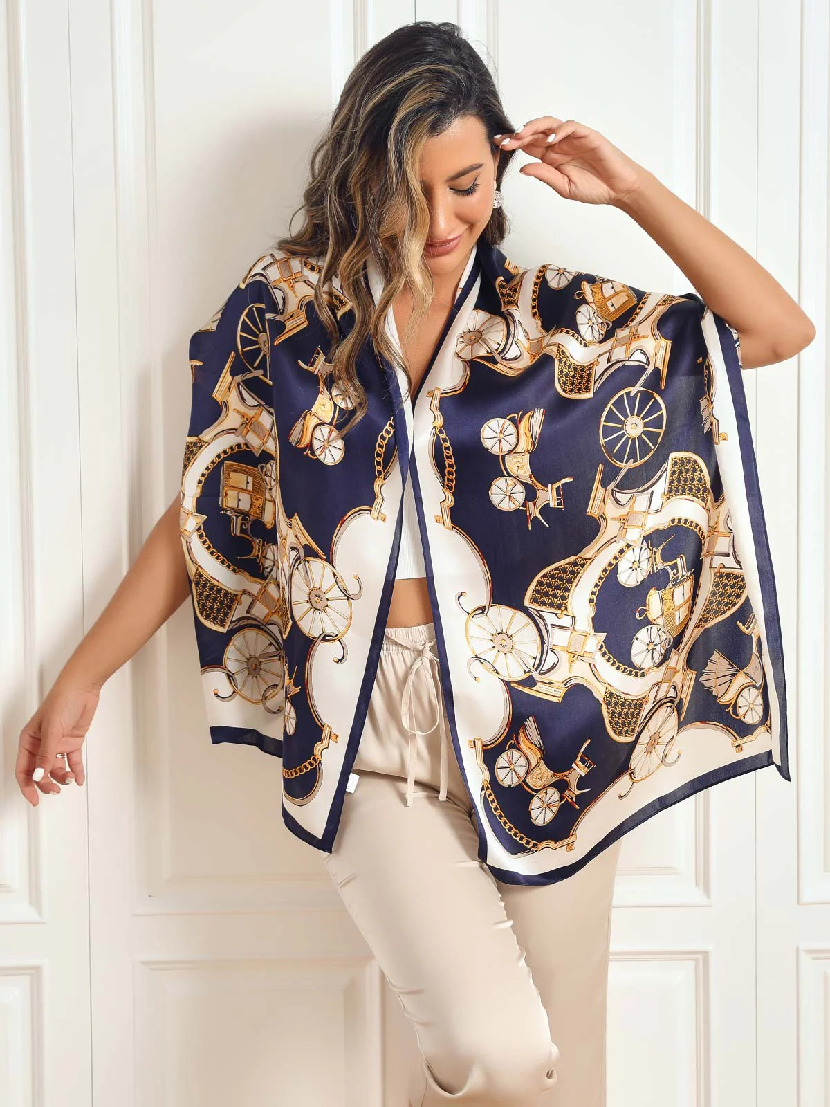 100% Mullbärssilke tryckt vagn lång rektangel sjal Scarf 170x53cm