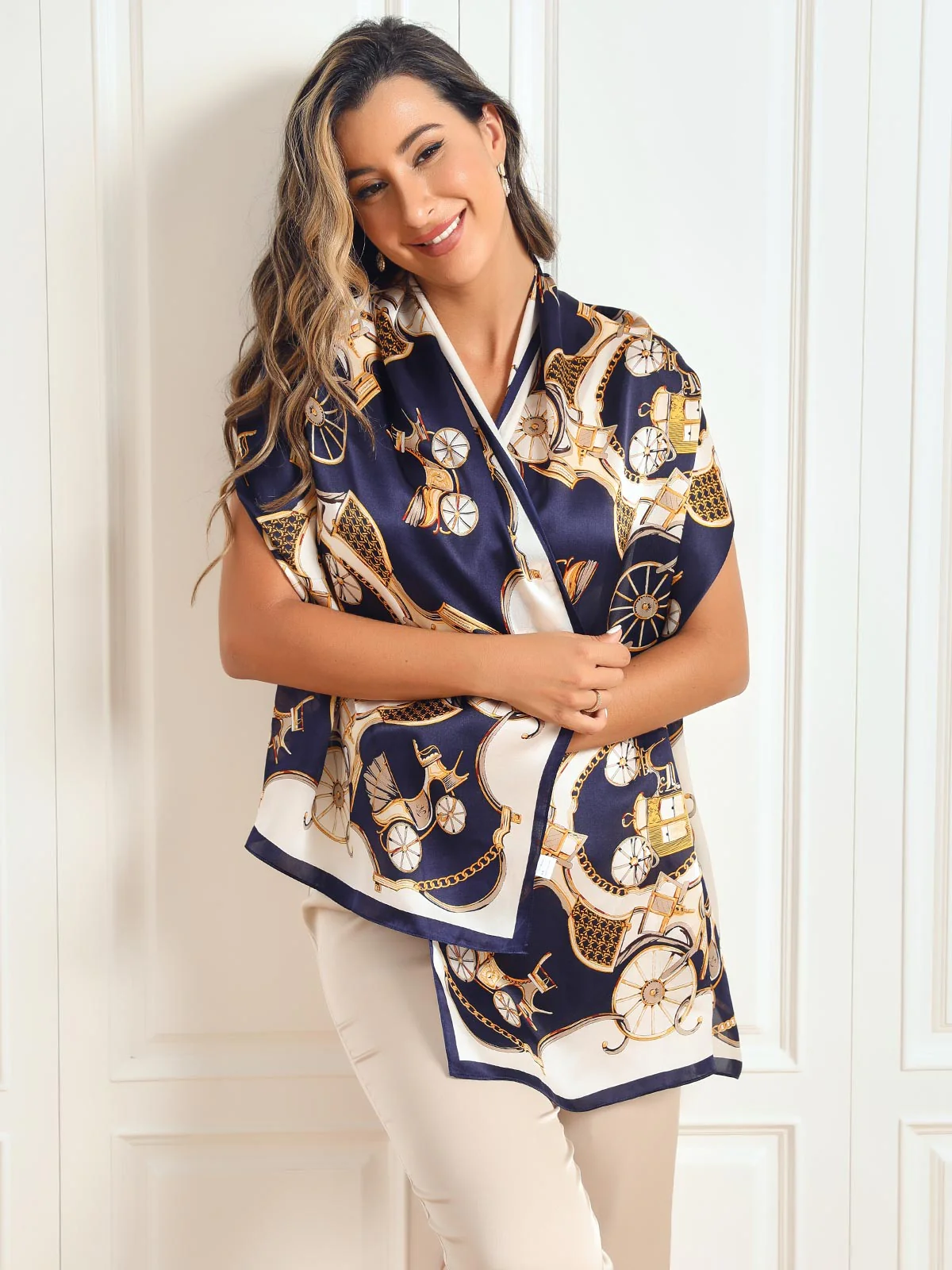 100% Mullbärssilke tryckt vagn lång rektangel sjal Scarf 170x53cm - Image 3