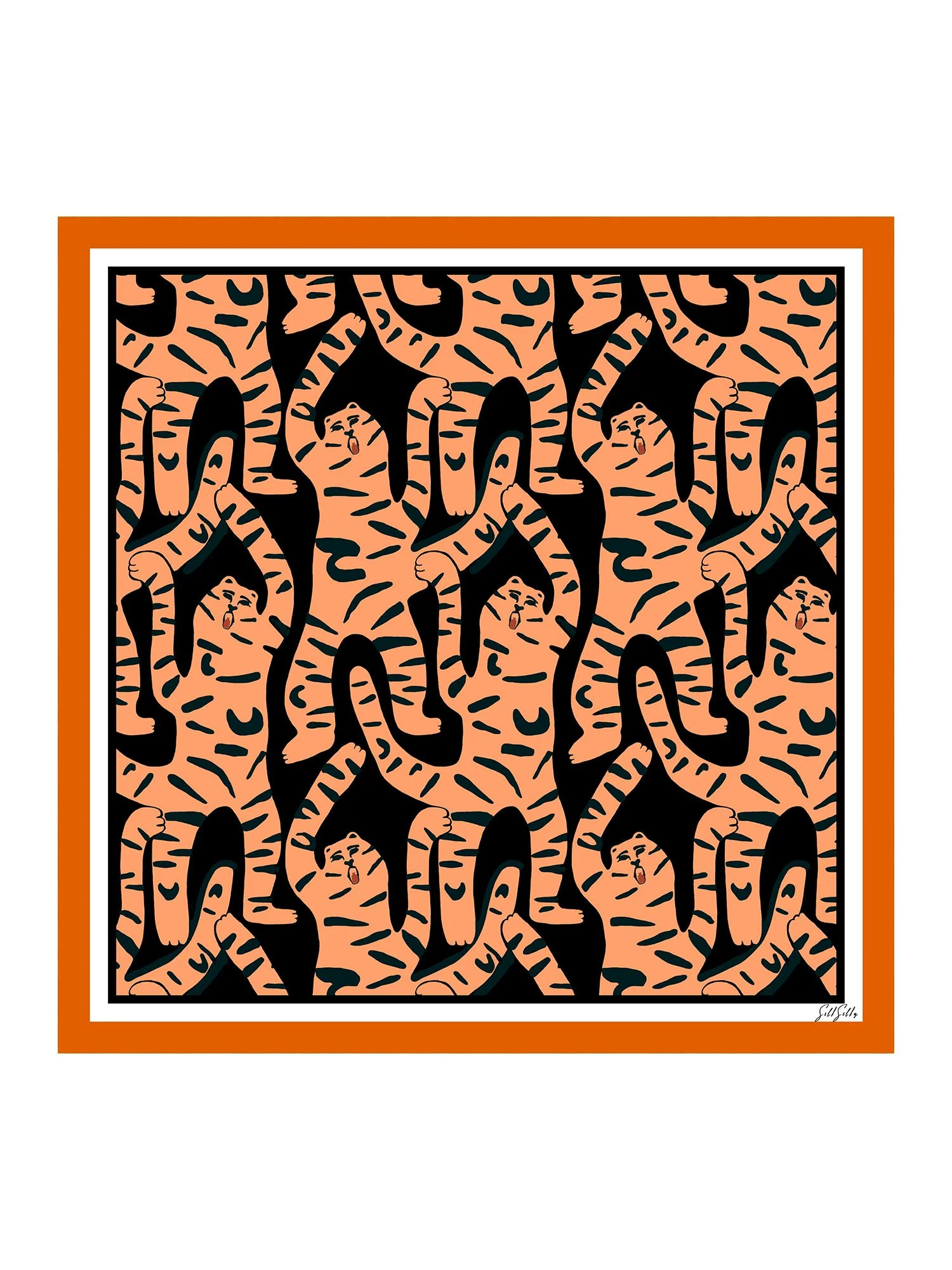 100 Procent Mullbärssilke Sjal Med Tiger Mönster Storlek 90x90cm