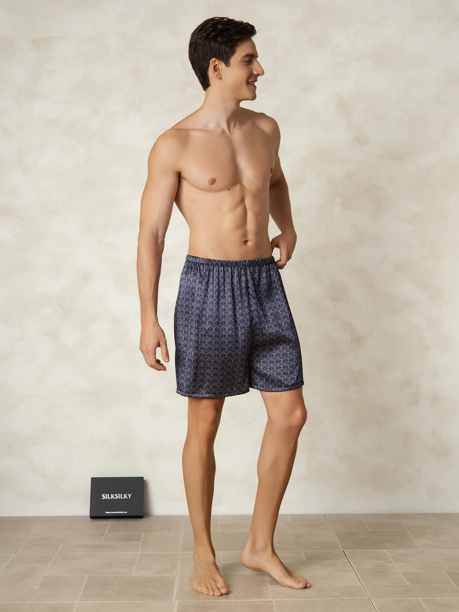 Pure Silk Marin Ginkgo Tryck Elastisk Midja Sovshorts - Image 5