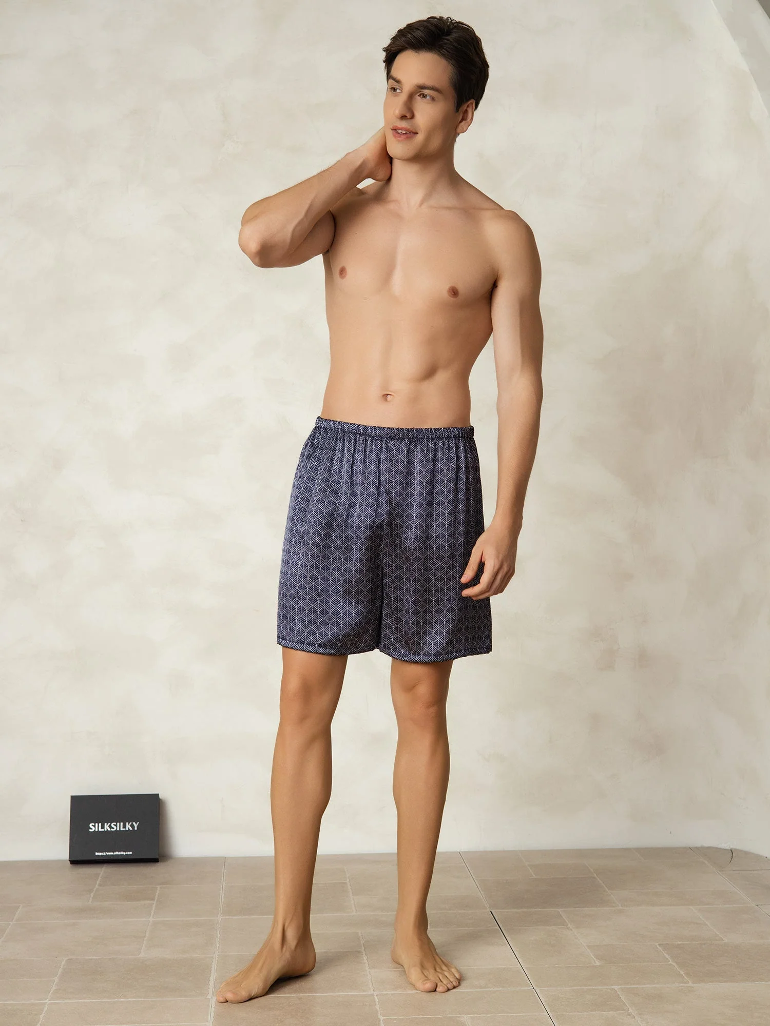 Pure Silk Marin Ginkgo Tryck Elastisk Midja Sovshorts - Image 6
