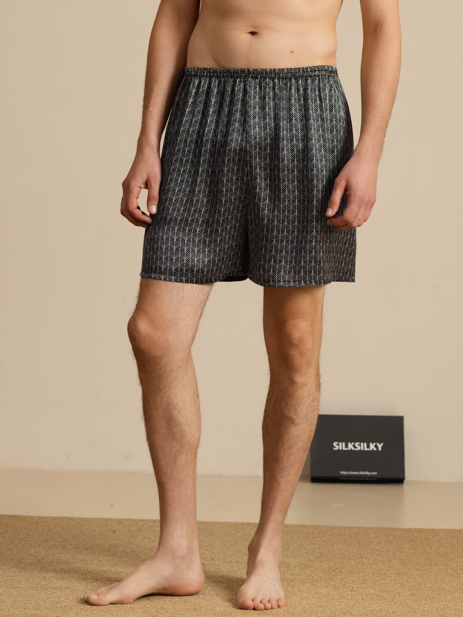 Pure Silk Marin Ginkgo Tryck Elastisk Midja Sovshorts - Image 8