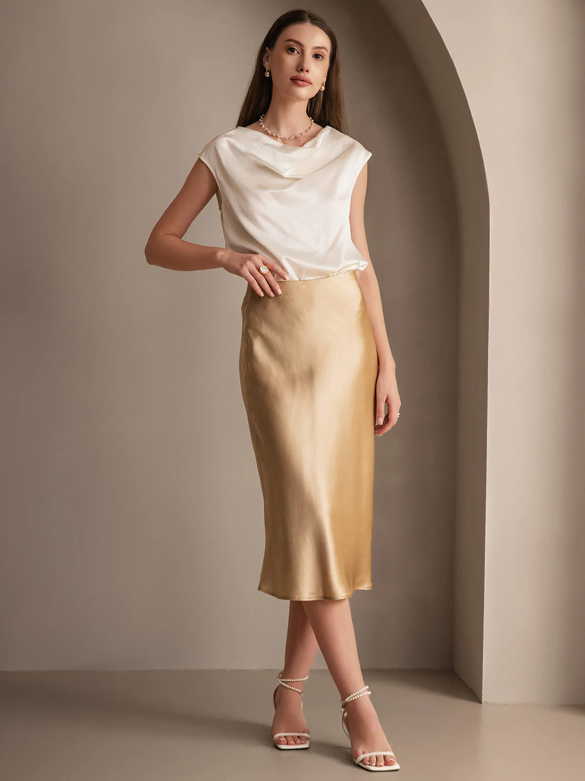 Elegant Basik Kjol i Ren Silke - Image 30