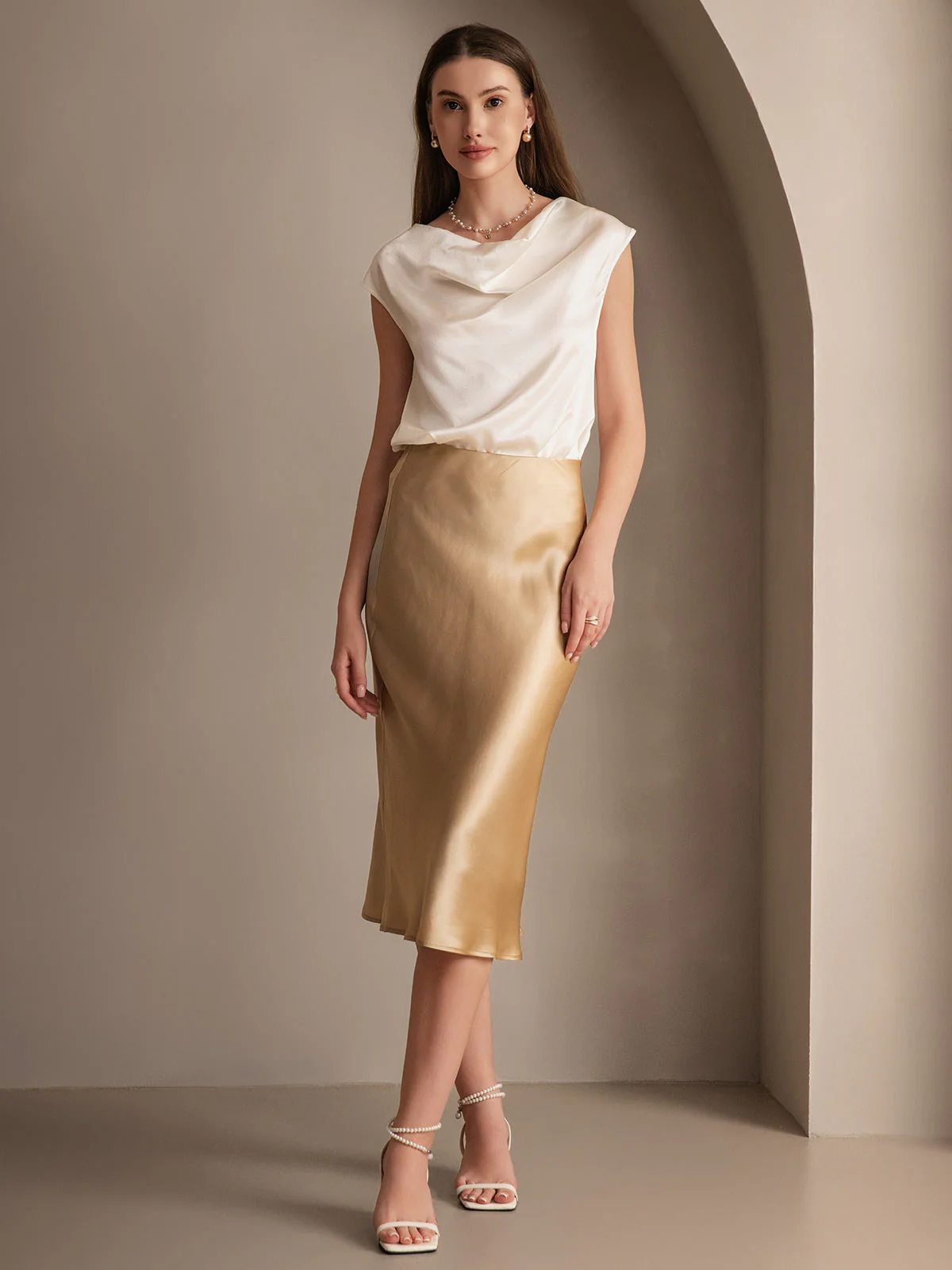 Elegant Basik Kjol i Ren Silke - Image 32
