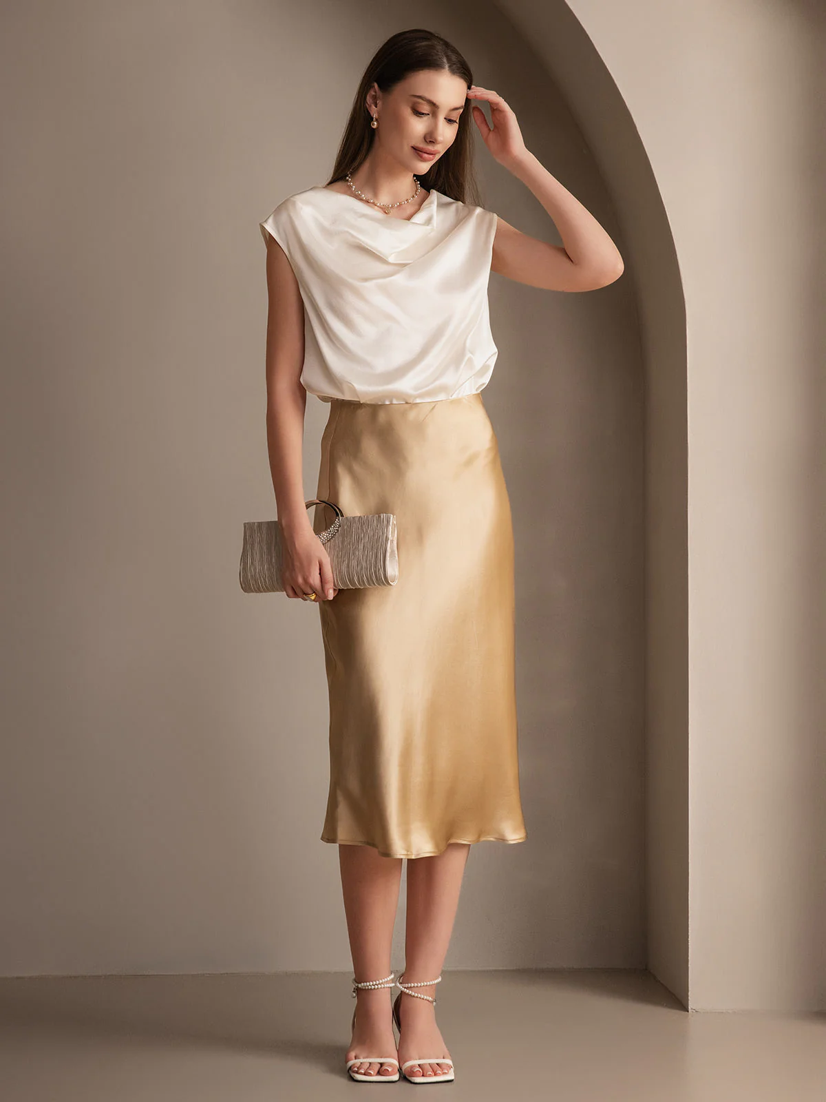 Elegant Basik Kjol i Ren Silke - Image 35