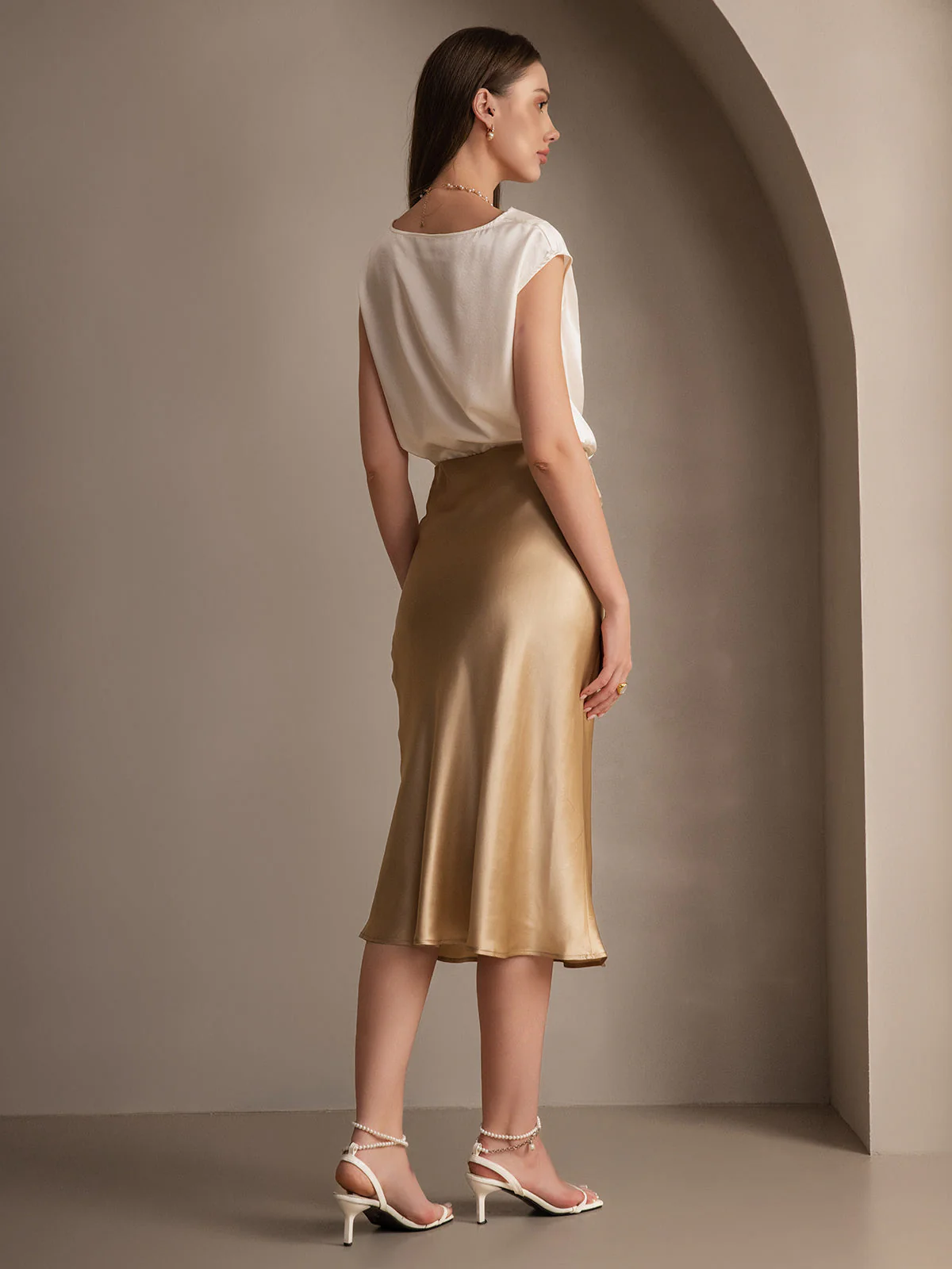 Elegant Basik Kjol i Ren Silke - Image 36