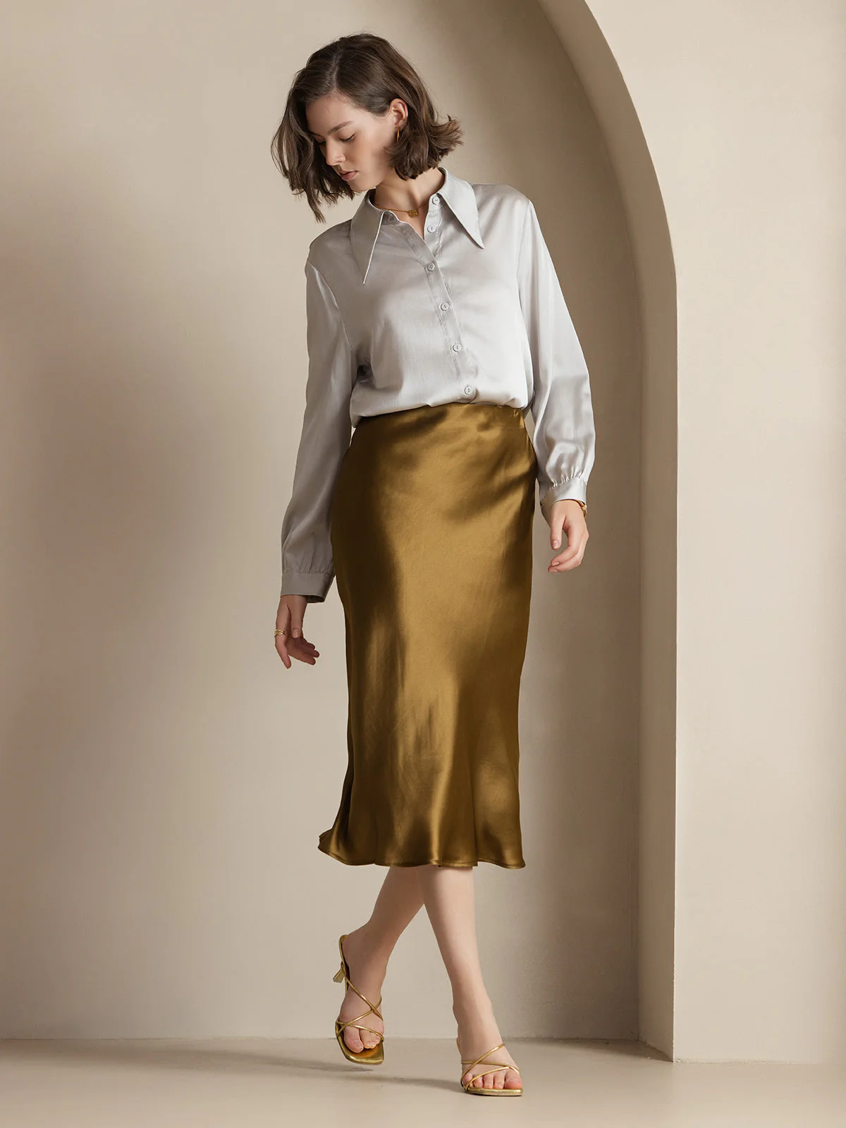 Elegant Basik Kjol i Ren Silke - Image 51