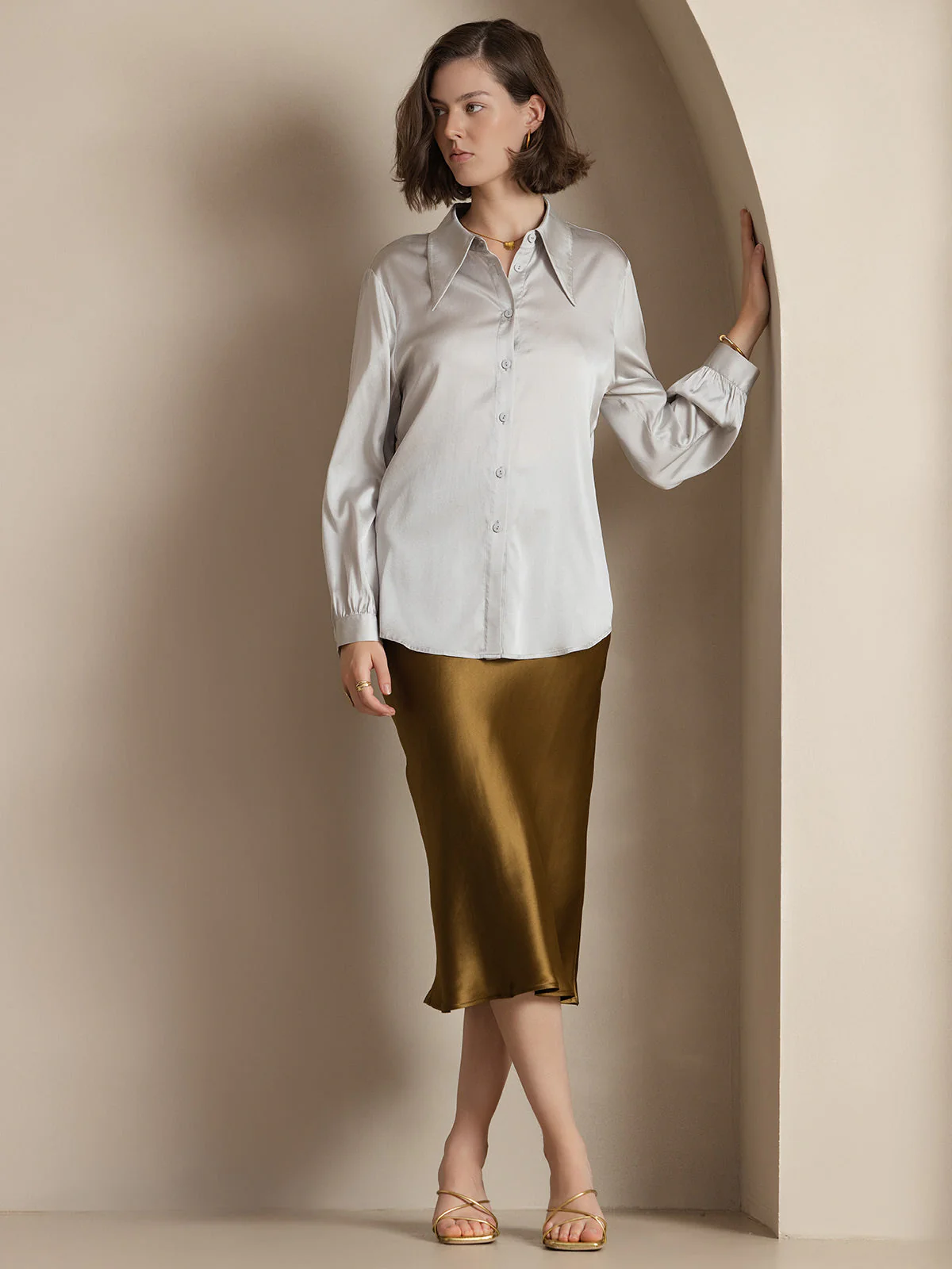 Elegant Basik Kjol i Ren Silke - Image 55