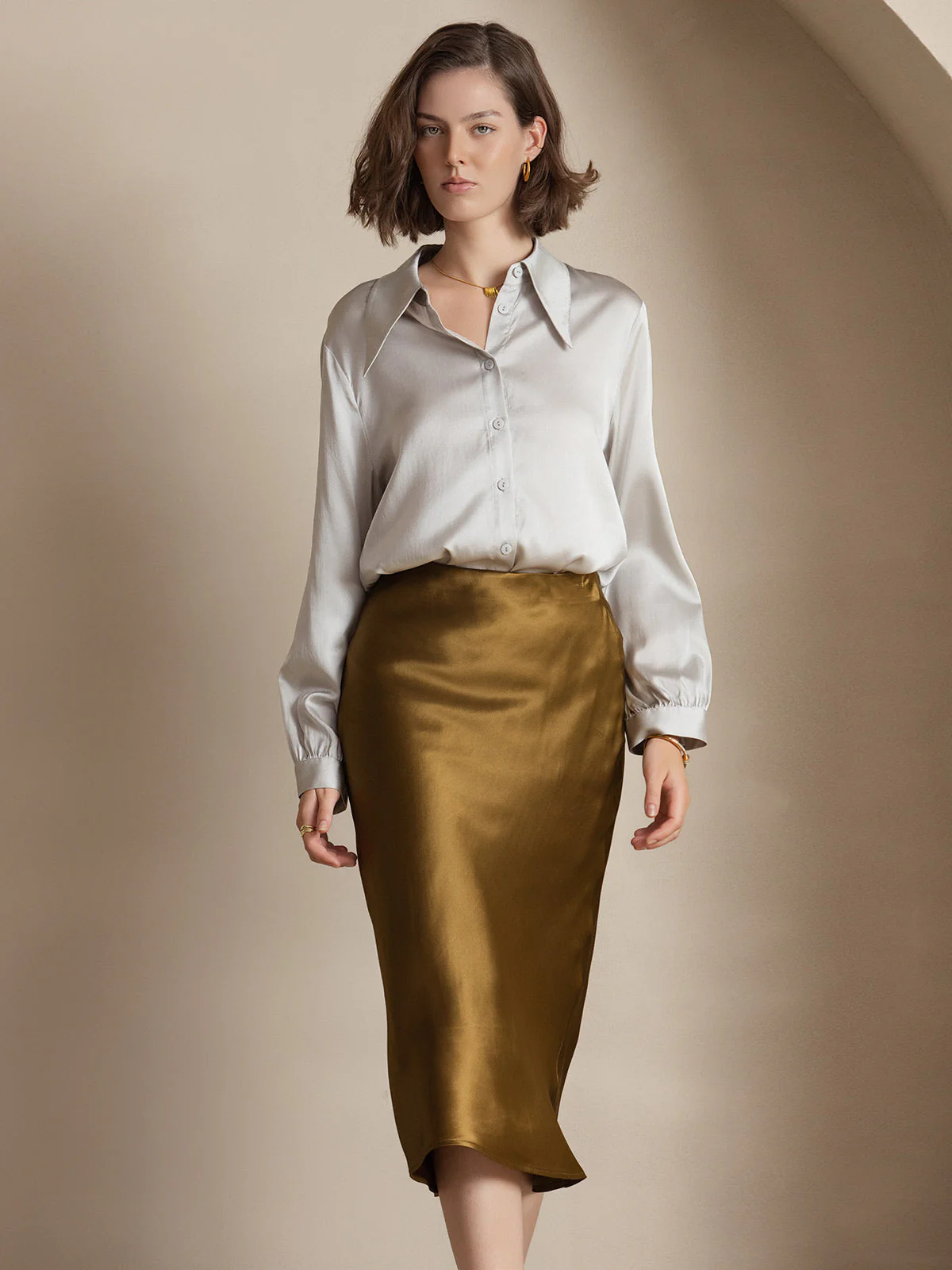Elegant Basik Kjol i Ren Silke - Image 56