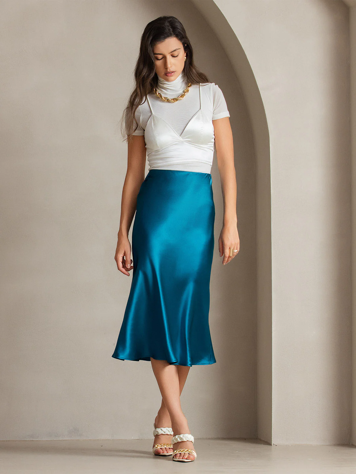 Elegant Basik Kjol i Ren Silke - Image 63