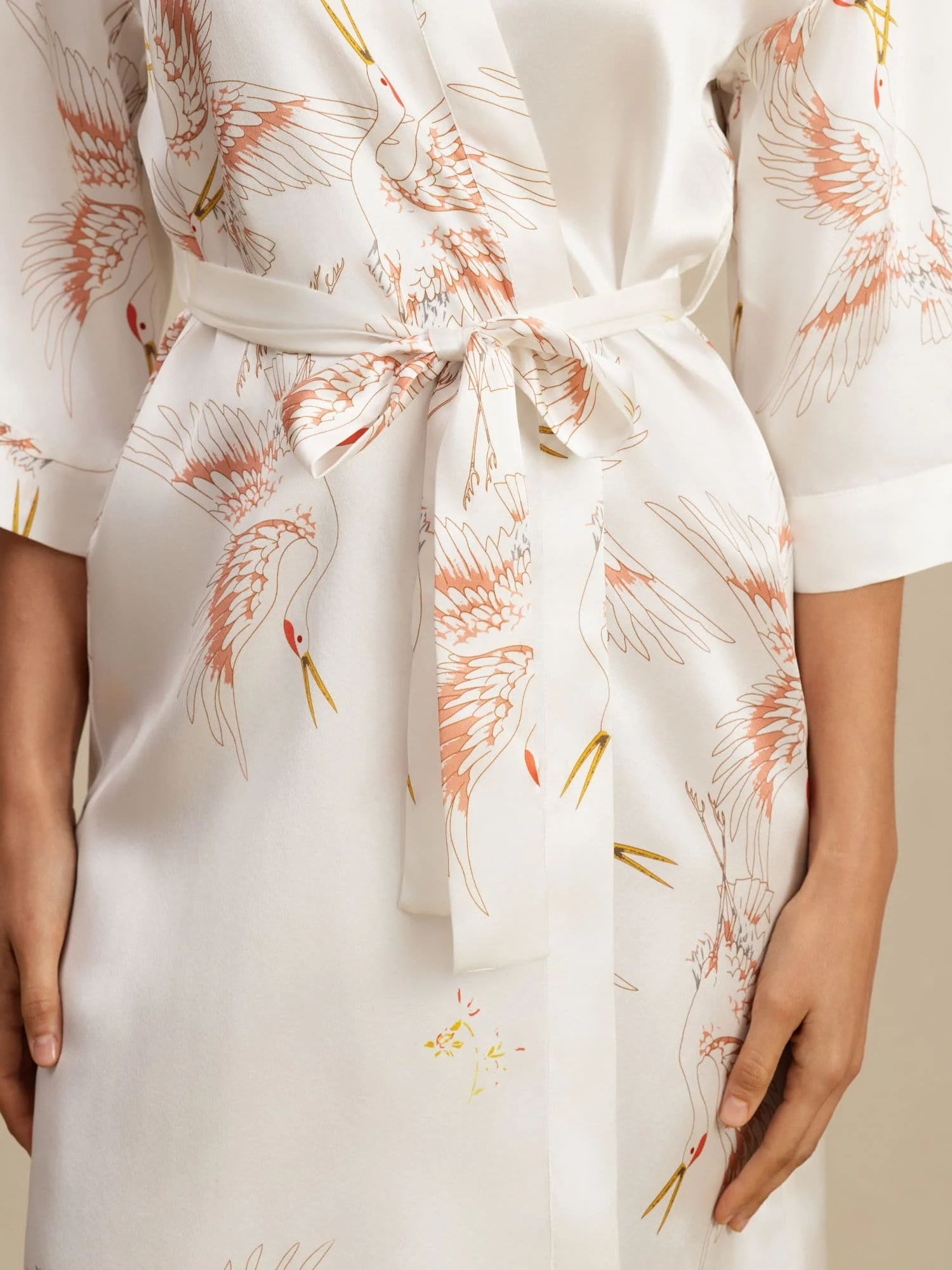 19Momme Pure Silk Crane Print Bälte Wrap Kvinna Kimono Robe - Image 48