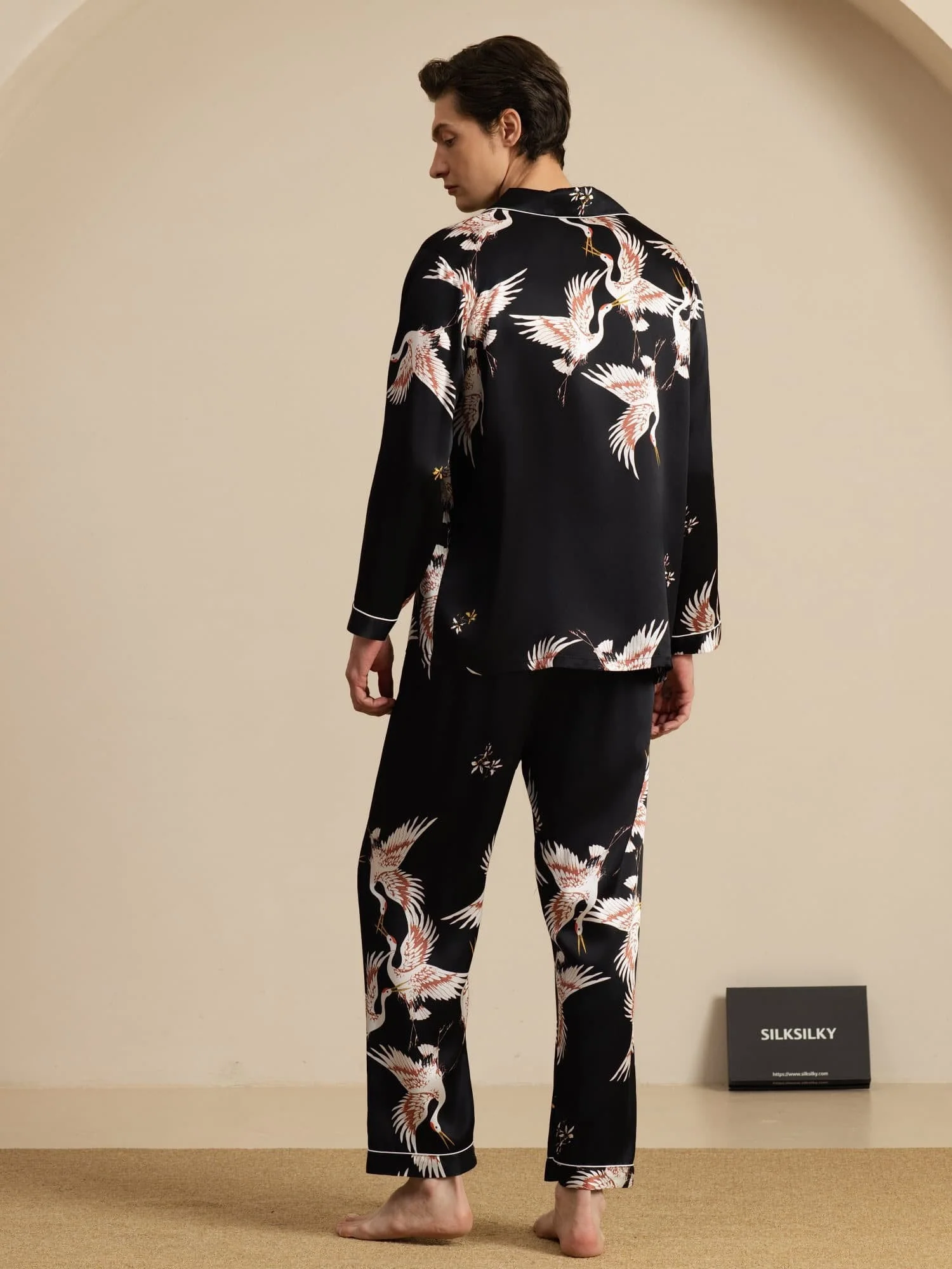 19Momme Ren Silke Herrars Träneprint Långärmad Notch Krage Pyjamas Set - Image 10