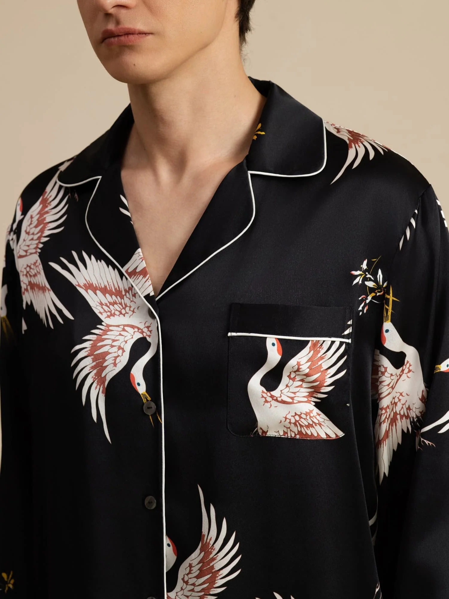 19Momme Ren Silke Herrars Träneprint Långärmad Notch Krage Pyjamas Set - Image 13