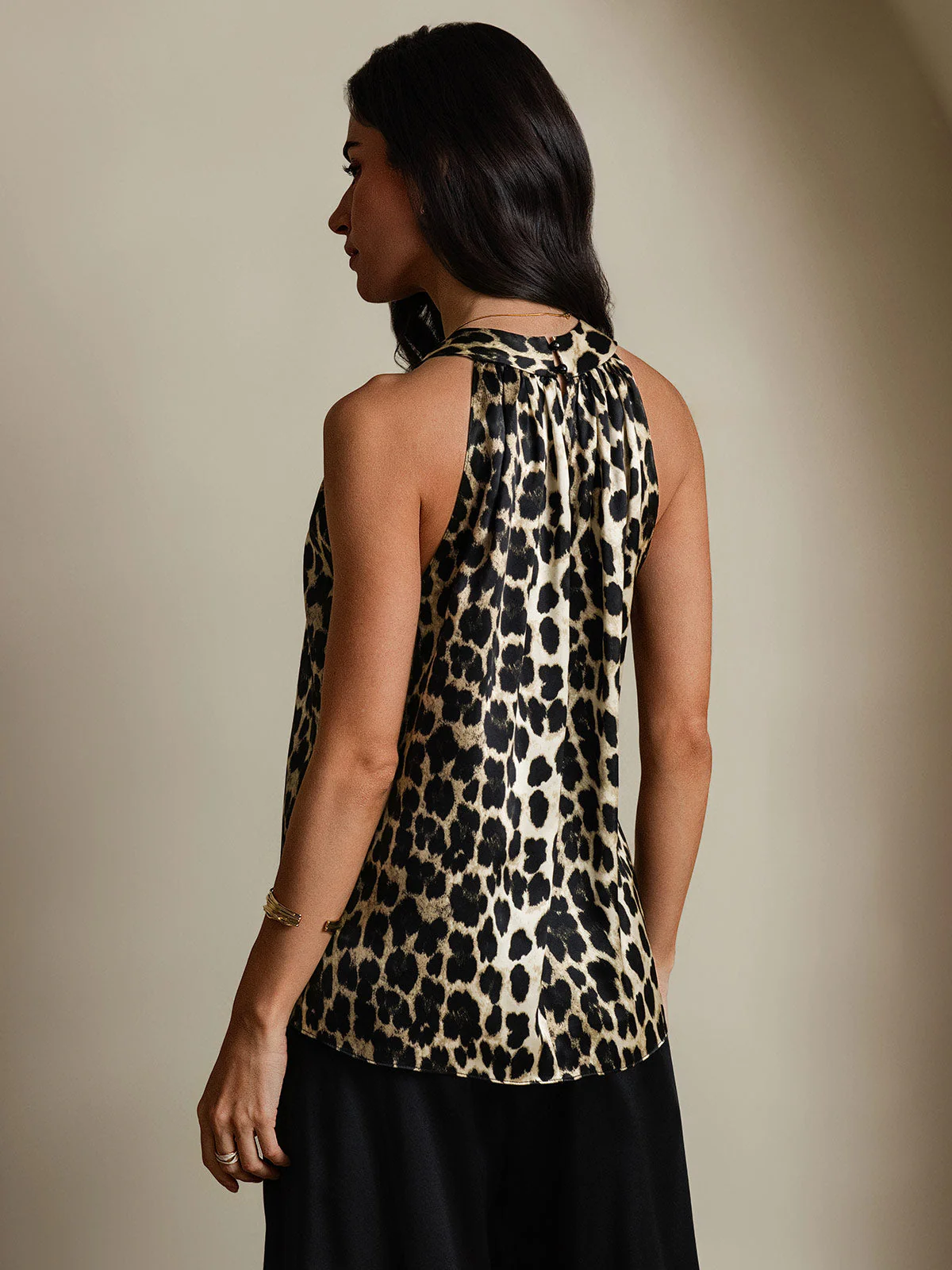 19Momme Ärmlös Halternecktop I Siden Med Leopardmönster För Kvinnor - Image 2