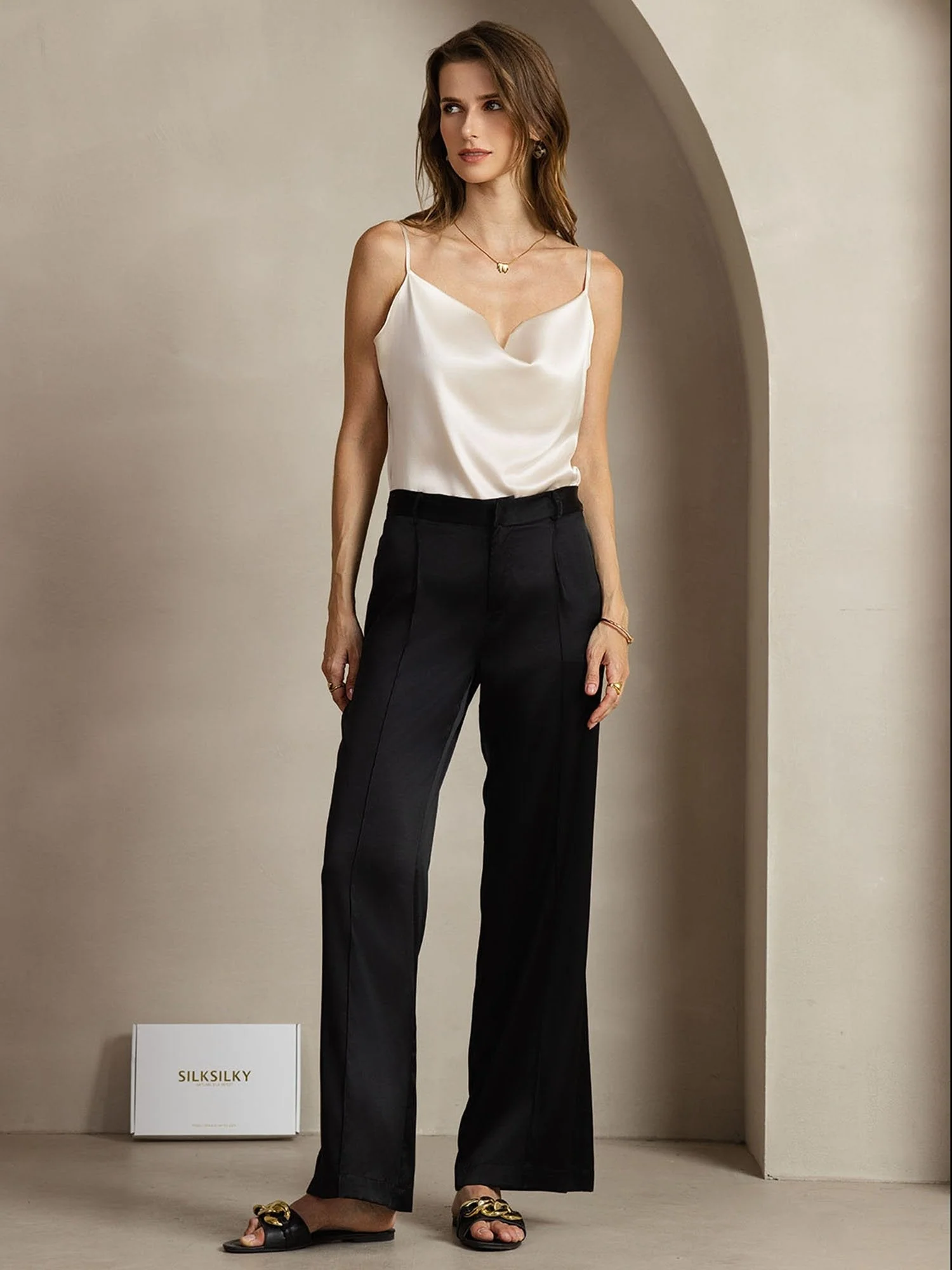 19Momme Silke Dambyxor Raka Och Med Sidofickor Design - Image 10