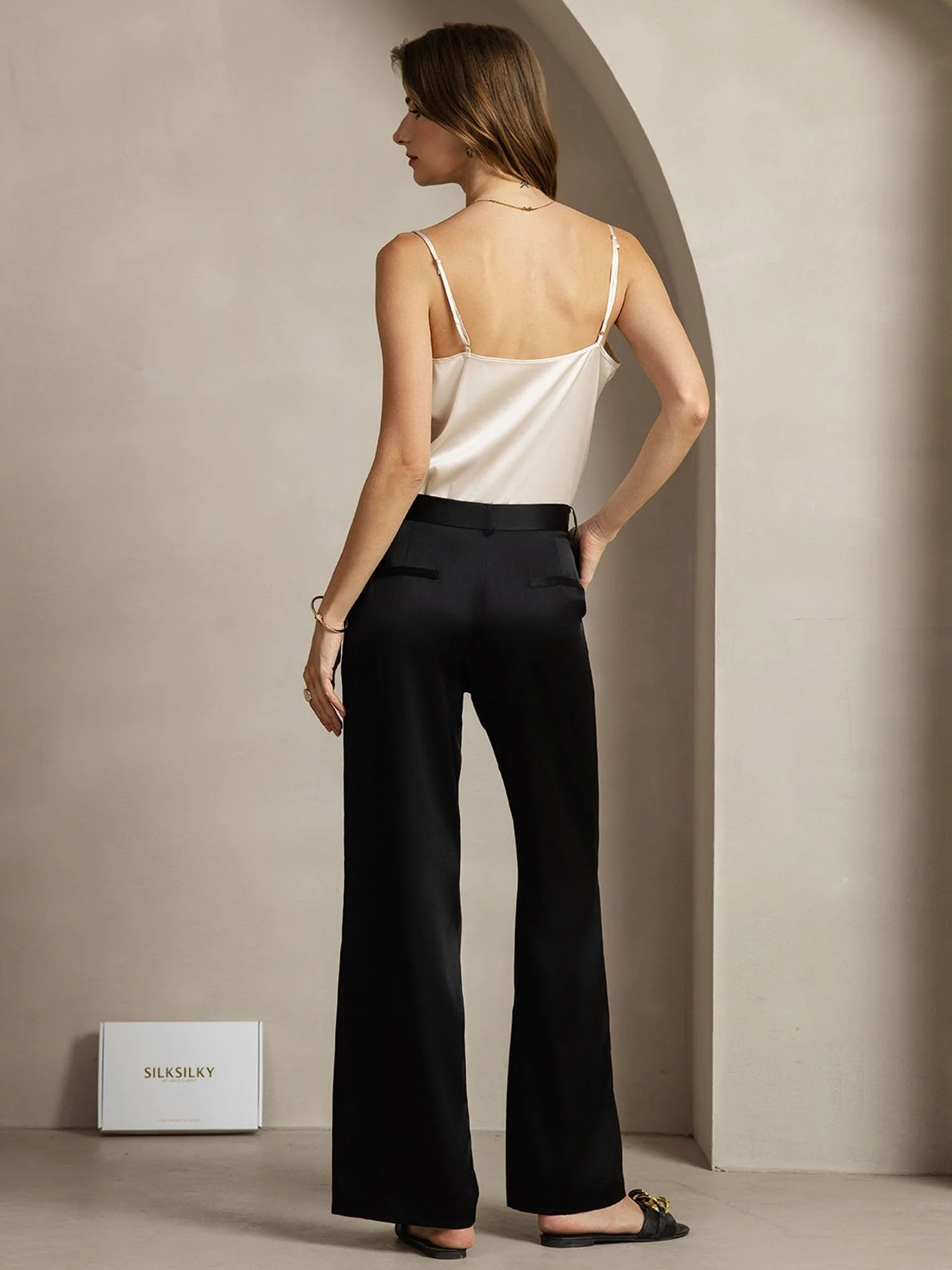 19Momme Silke Dambyxor Raka Och Med Sidofickor Design - Image 13