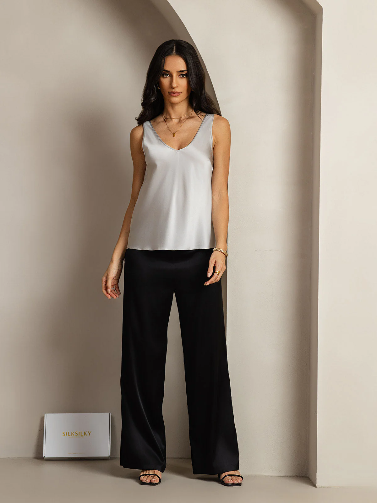 19Momme Silke V-ringning Tirantes Camiseta Top - Image 80