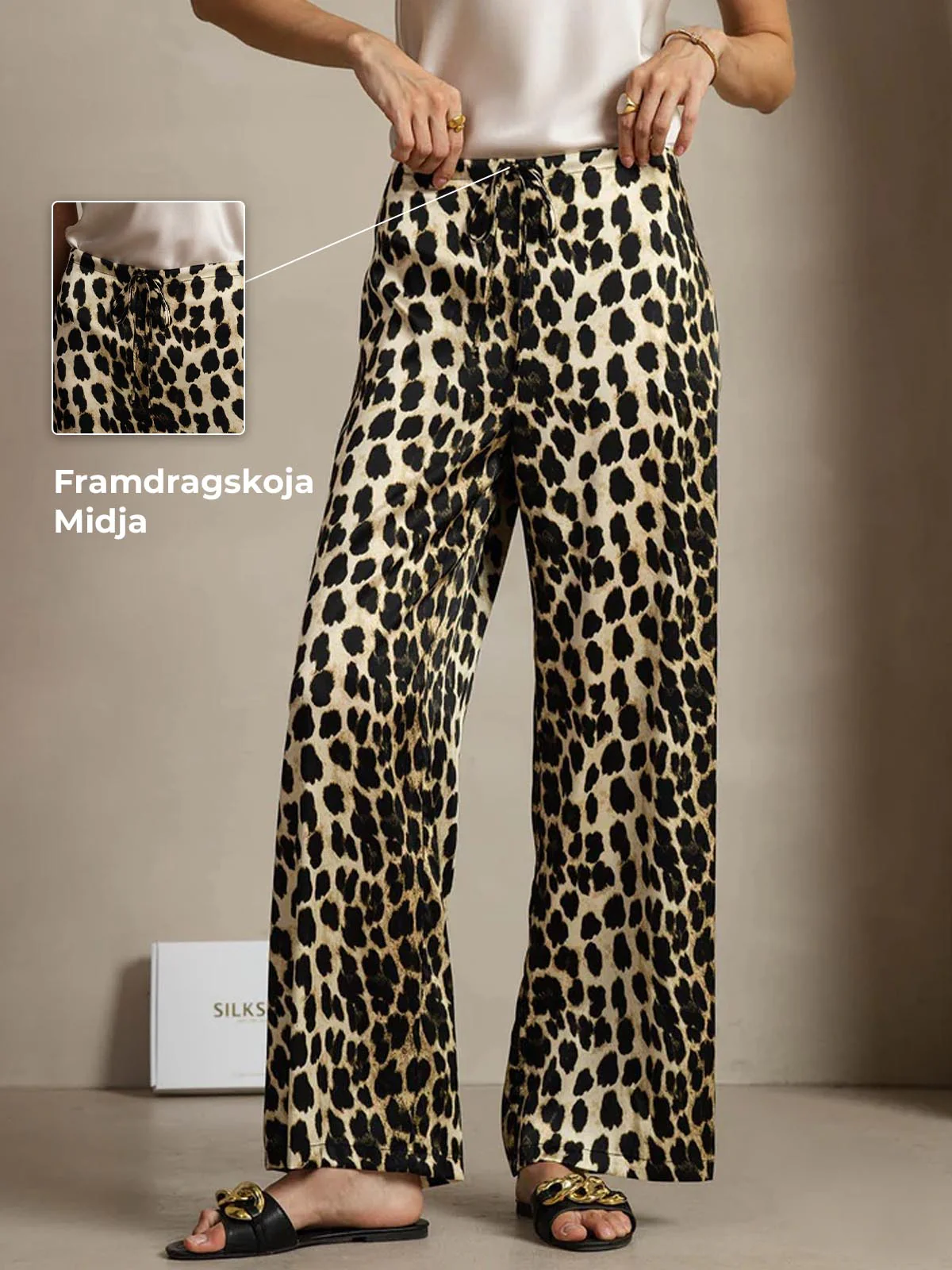 19Momme Siden Leopardtryck Vida Dambyxor Med Sidfickor Design - Image 2