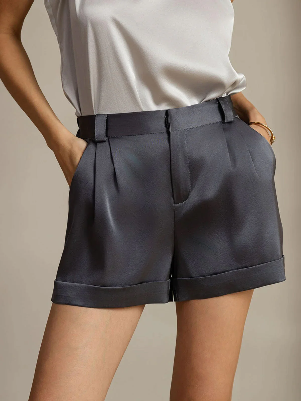 19Momme Silke Dam Shorts Med Uppvik Och Sidofickor Design