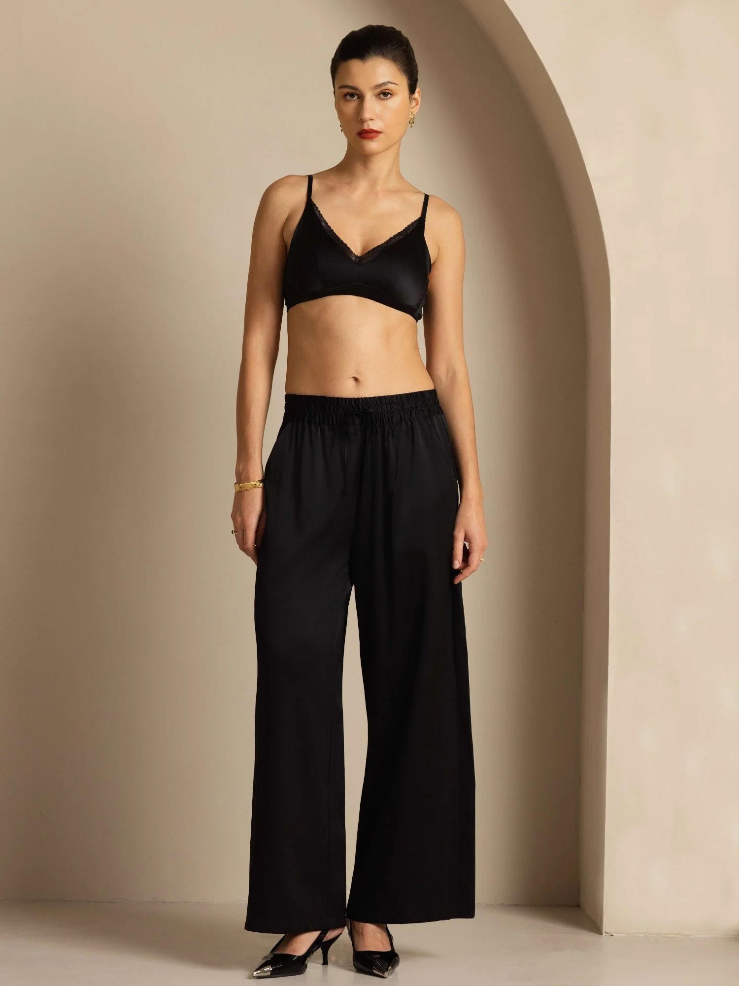 19Momme Siden Dam High-Waist Vida Ben Byxor med Rynkad Dragsko Midja - Image 14