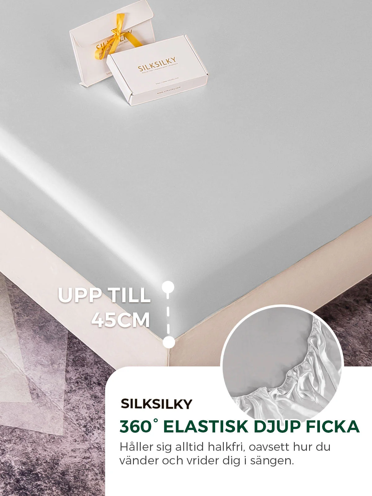 25Momme 3st Siden Sängkläder Set (Dra-På-Lakan + 2x Örngott) - Image 52