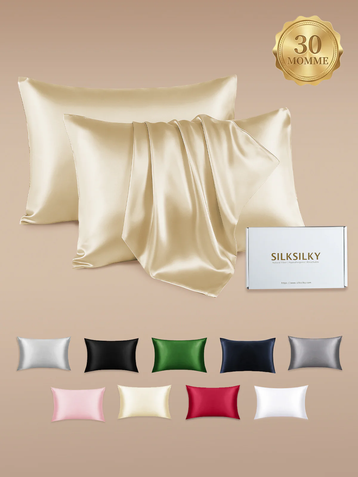 2st 30Momme 100% Silke Örngott Bundle- Dold Dragkedja - Image 13