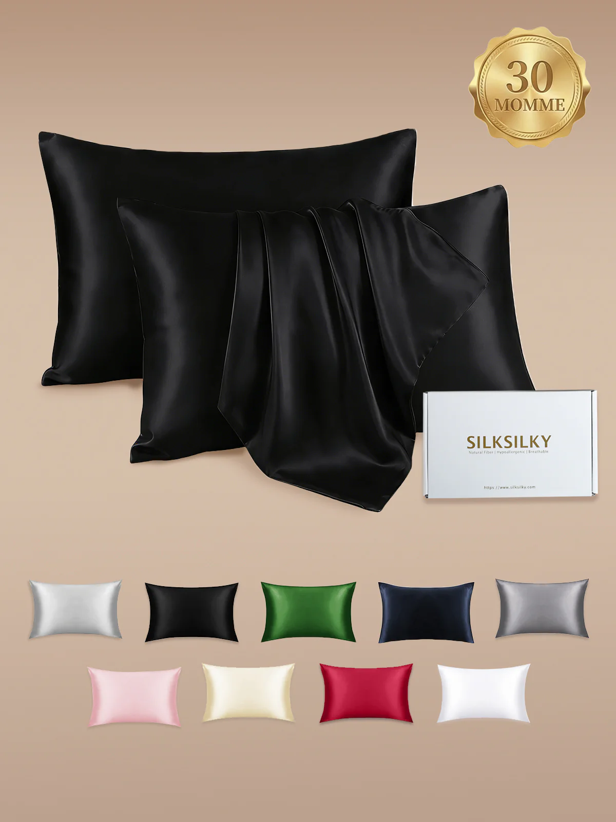 2st 30Momme 100% Silke Örngott Bundle- Dold Dragkedja - Image 25