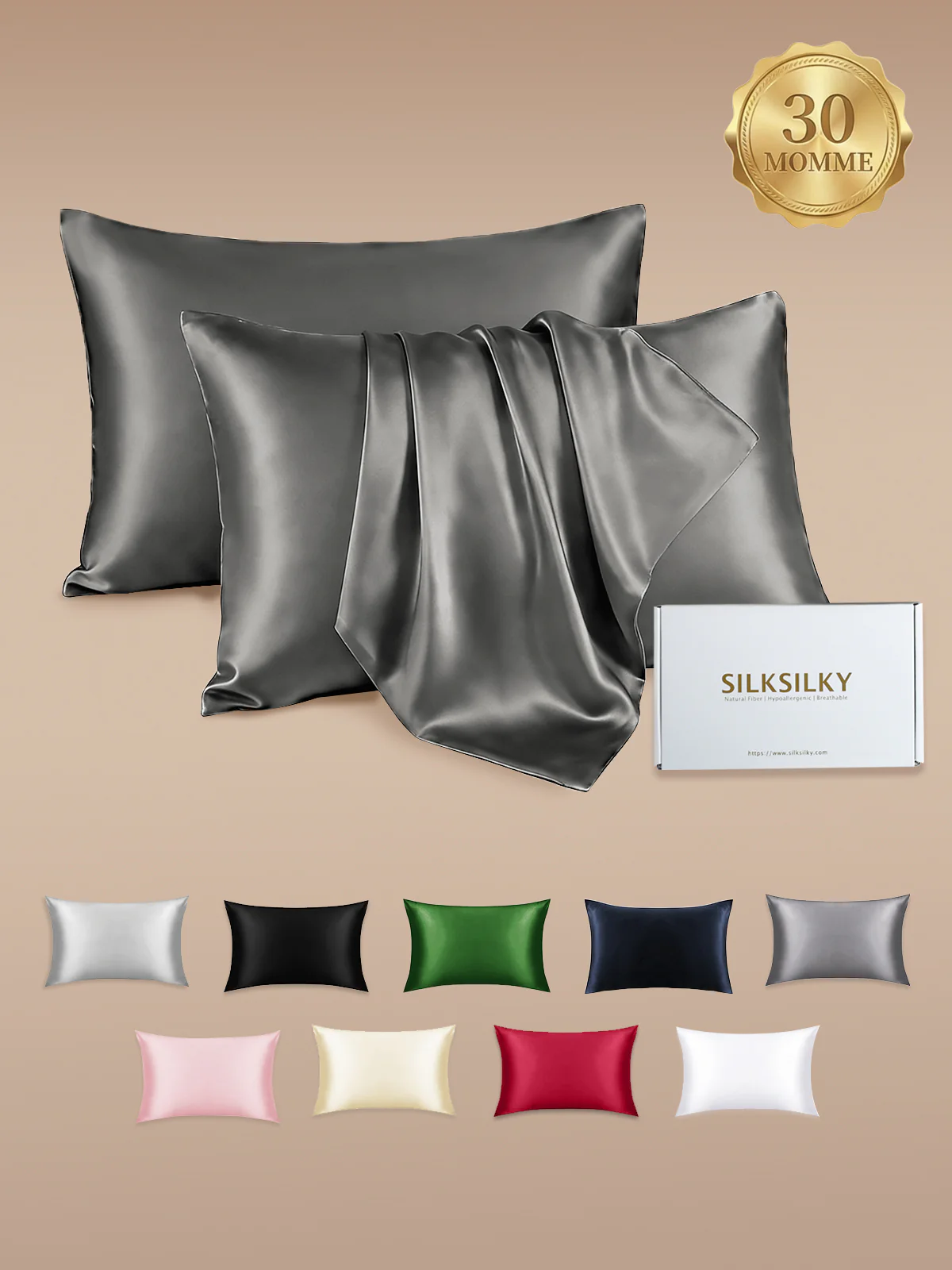 2st 30Momme 100% Silke Örngott Bundle- Dold Dragkedja - Image 37