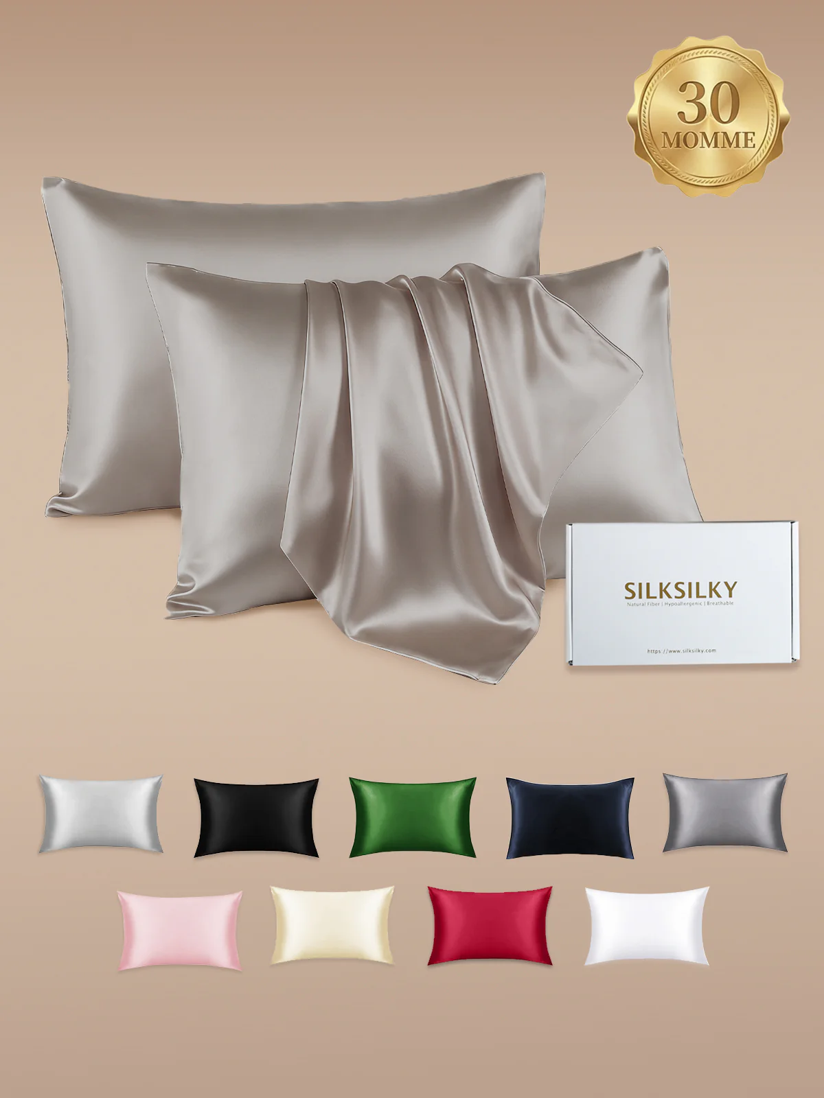 2st 30Momme 100% Silke Örngott Bundle- Dold Dragkedja - Image 7