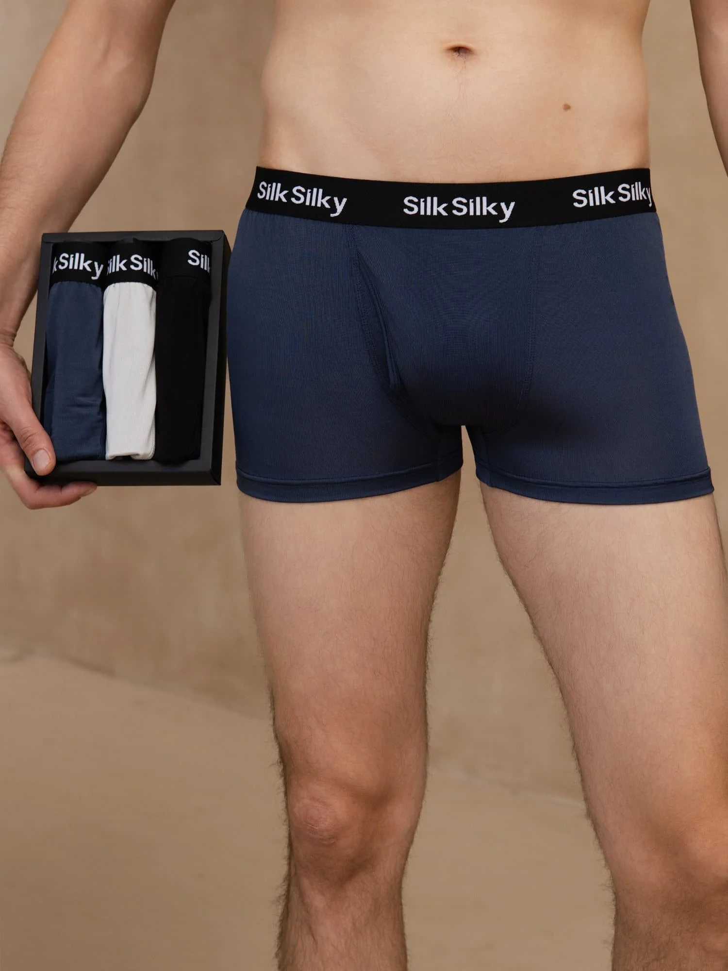 3 St Ren Siden Herr Komfort Andningsbar Boxer Brief Underkläder