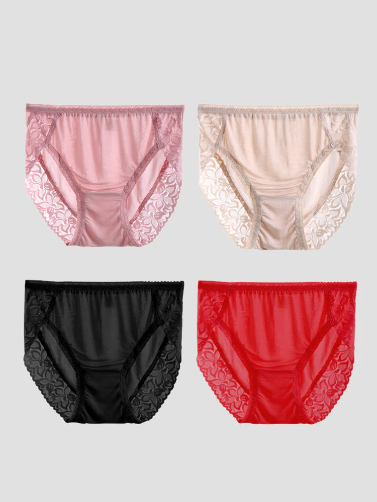 4-Pack Sexiga Spets Underkläder i Silkestrik för Kvinnor (BH Inte Inkluderad) - Image 3