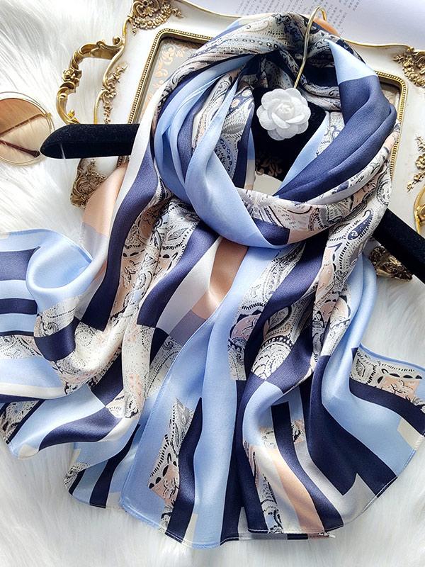 Klassiska Randiga Lång Silkes Scarf
