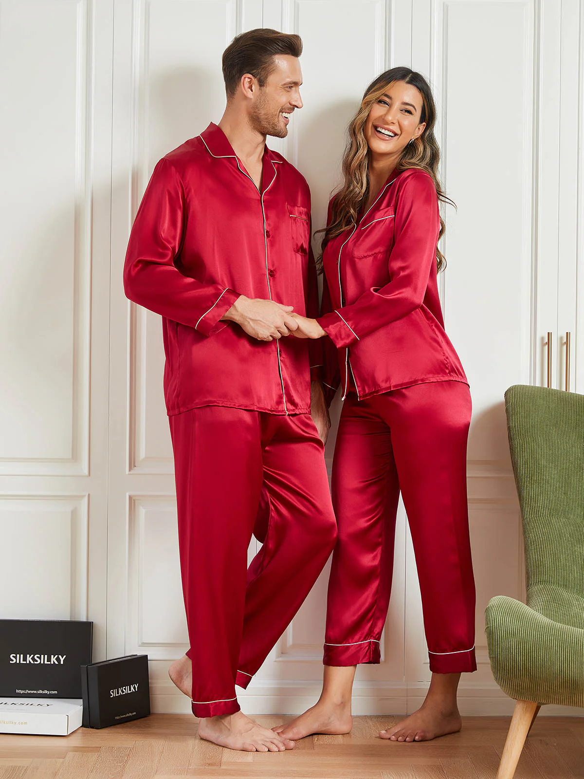 Rent silke Pyjamas för Par totalt 4st - Image 4