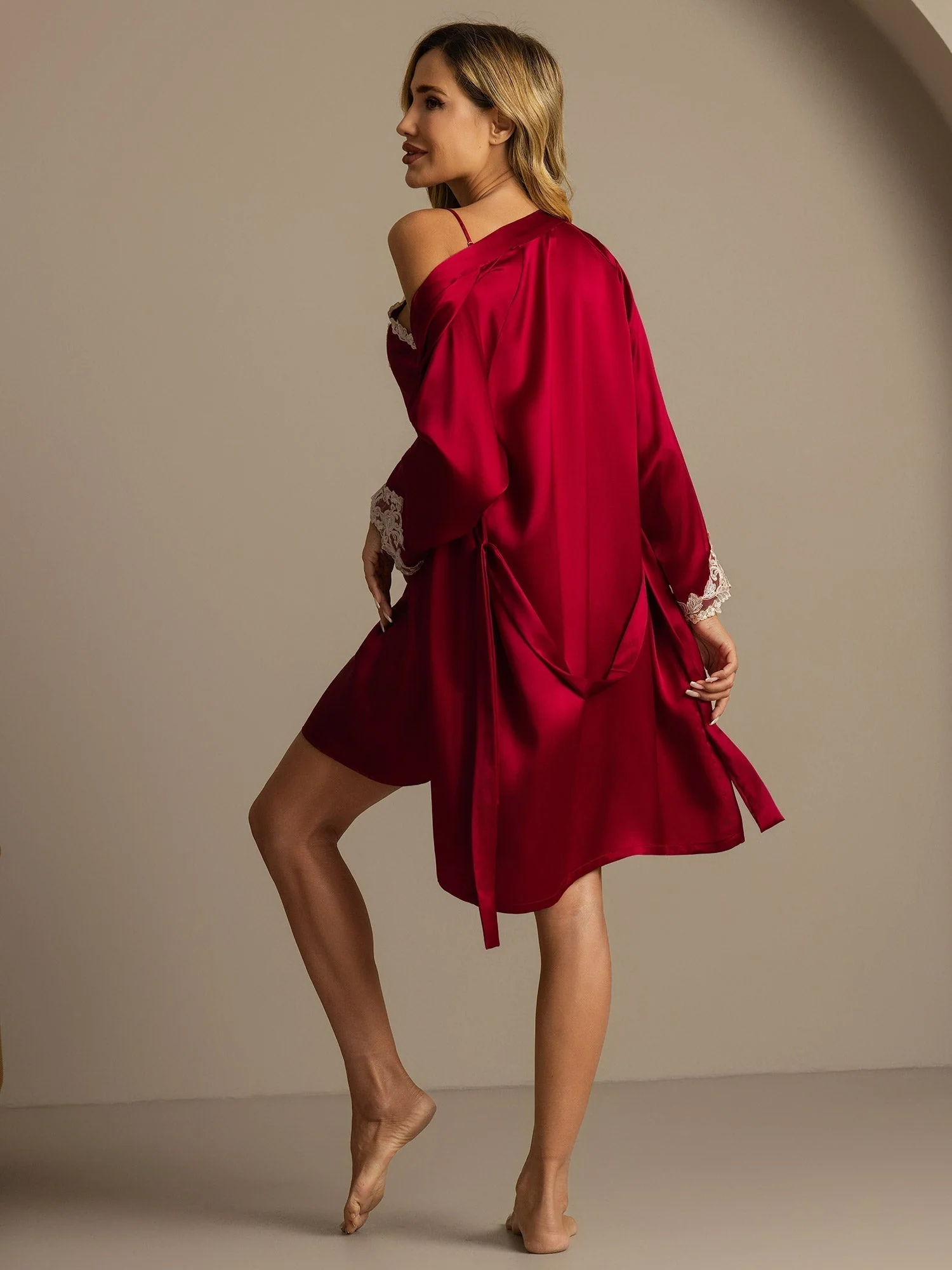 Elegant Dam Nattlinne&Morgonrock Set I Ren Siden 2-Delar - Image 20
