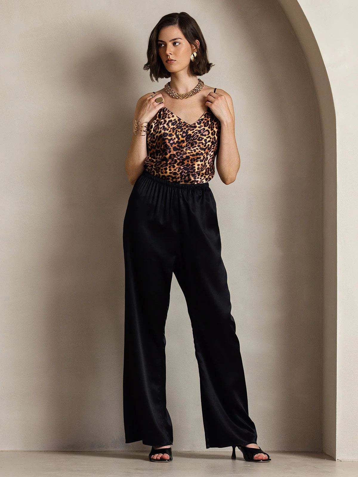 19Momme Moderna Högmidjade Vida Benbyxor - Image 3