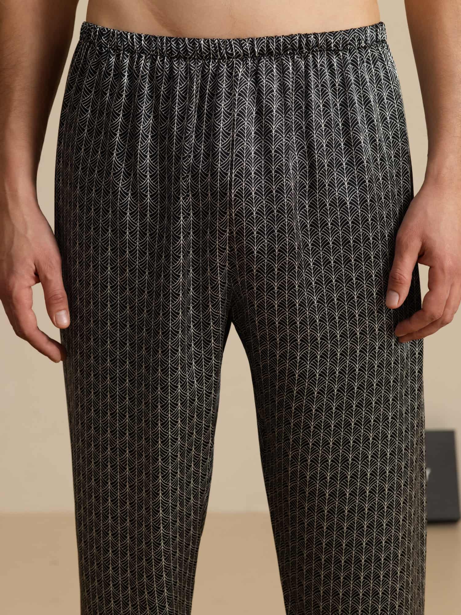 Herr Pure Silk Marin Ginkgo Tryck Sovbyxor Med Elastisk Midja - Image 8