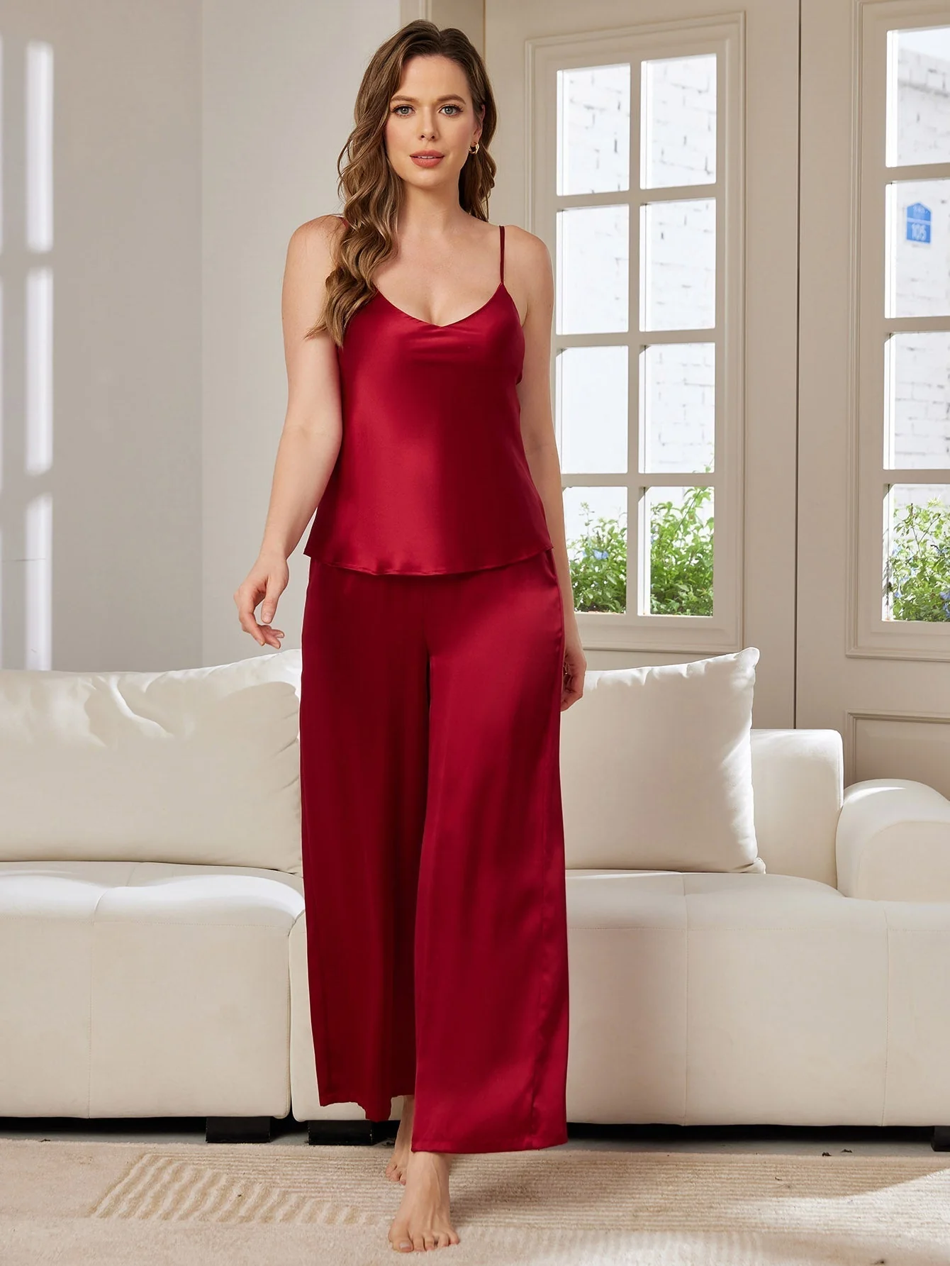 Pyjamasätt i ren silke med cami och vida byxor - Image 41