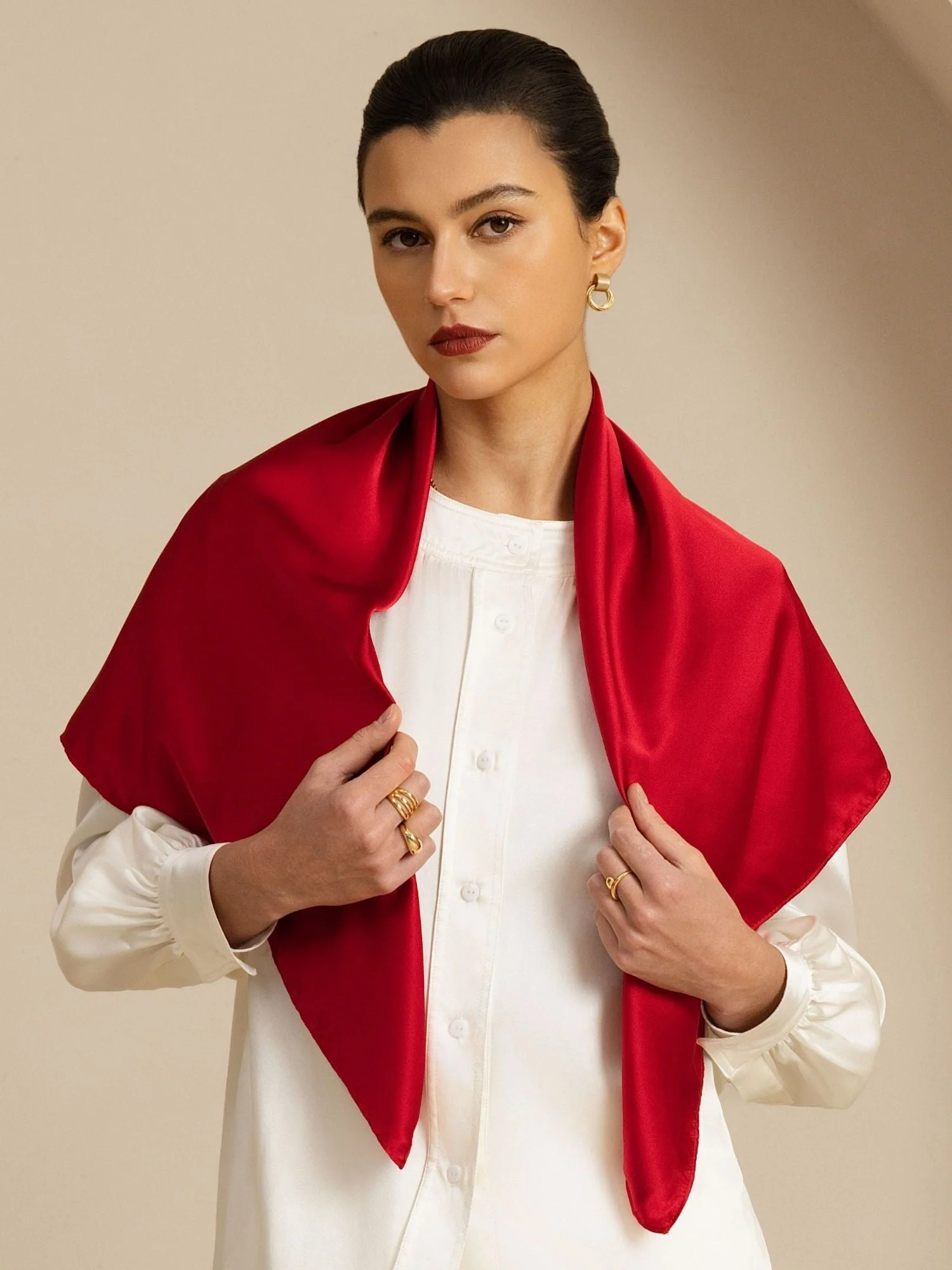 Ren Silke Klassisk Elegant Fyrkantig Scarf - Storlek 90x90cm - Image 28