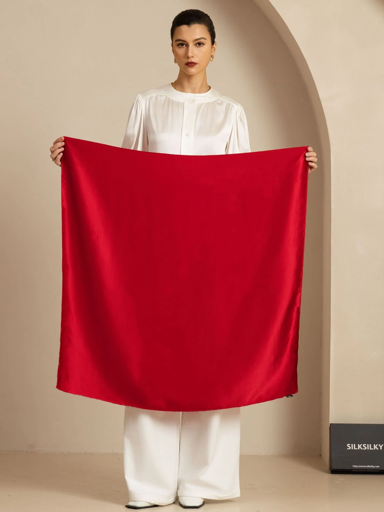 Ren Silke Klassisk Elegant Fyrkantig Scarf - Storlek 90x90cm - Image 29