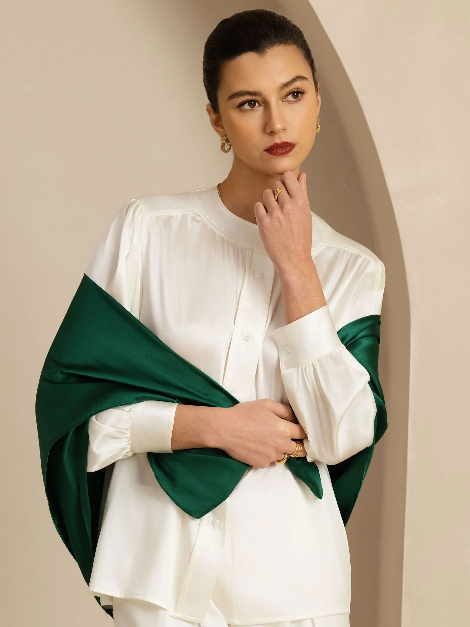 Ren Silke Klassisk Elegant Fyrkantig Scarf - Storlek 90x90cm - Image 35
