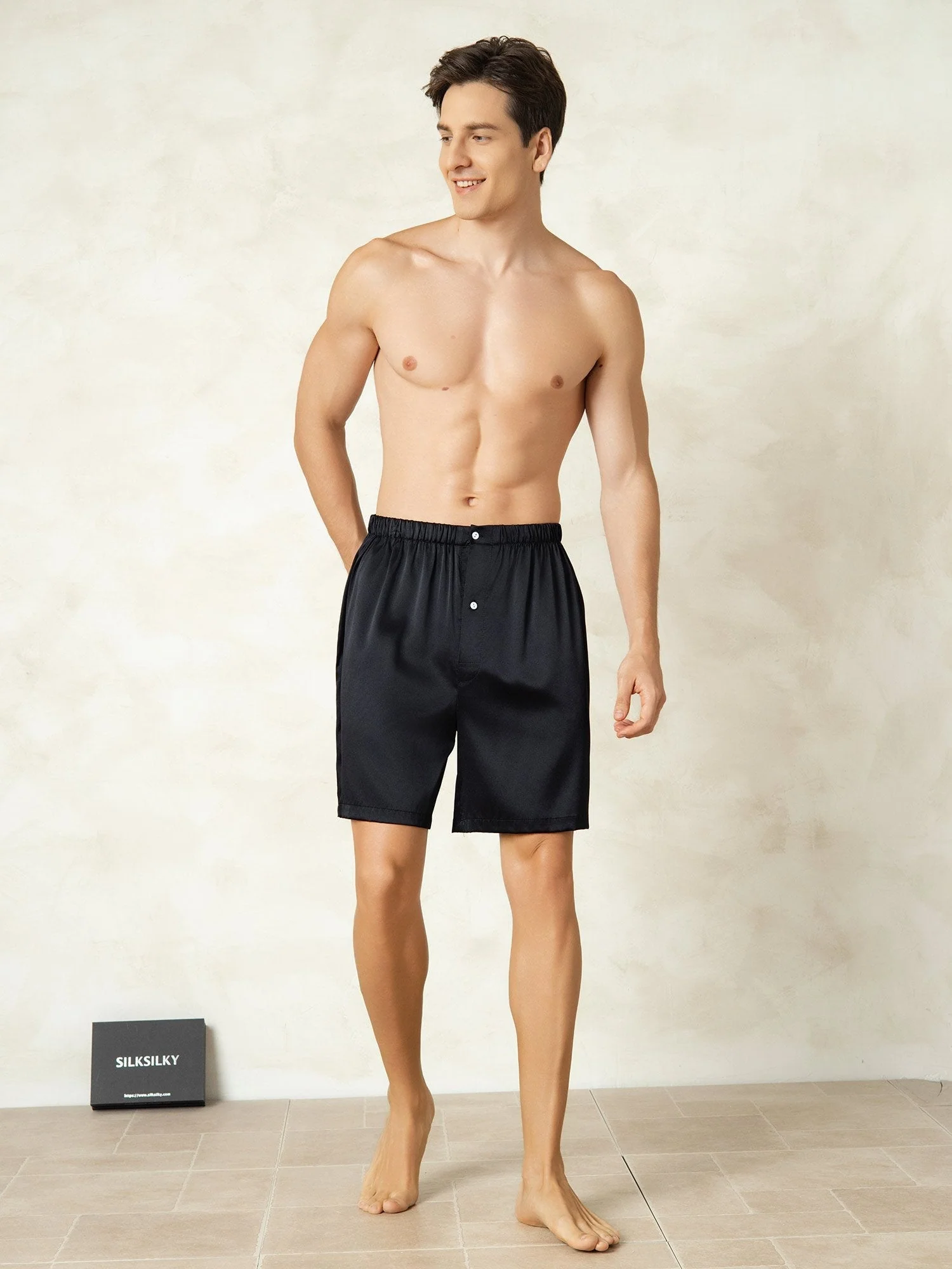 Ren Silke Elastisk Midja Sovshorts För Män - Image 3