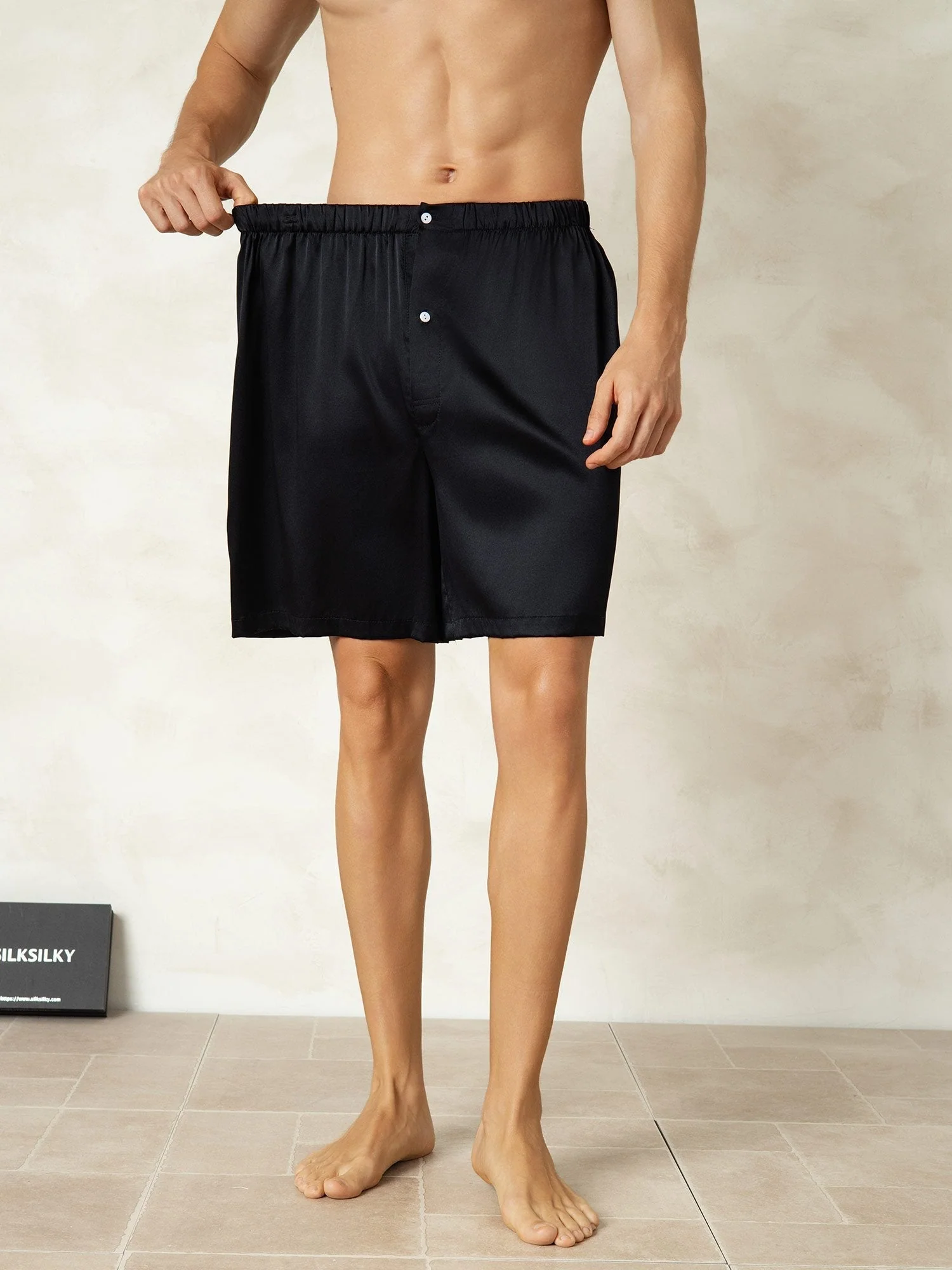 Ren Silke Elastisk Midja Sovshorts För Män - Image 5