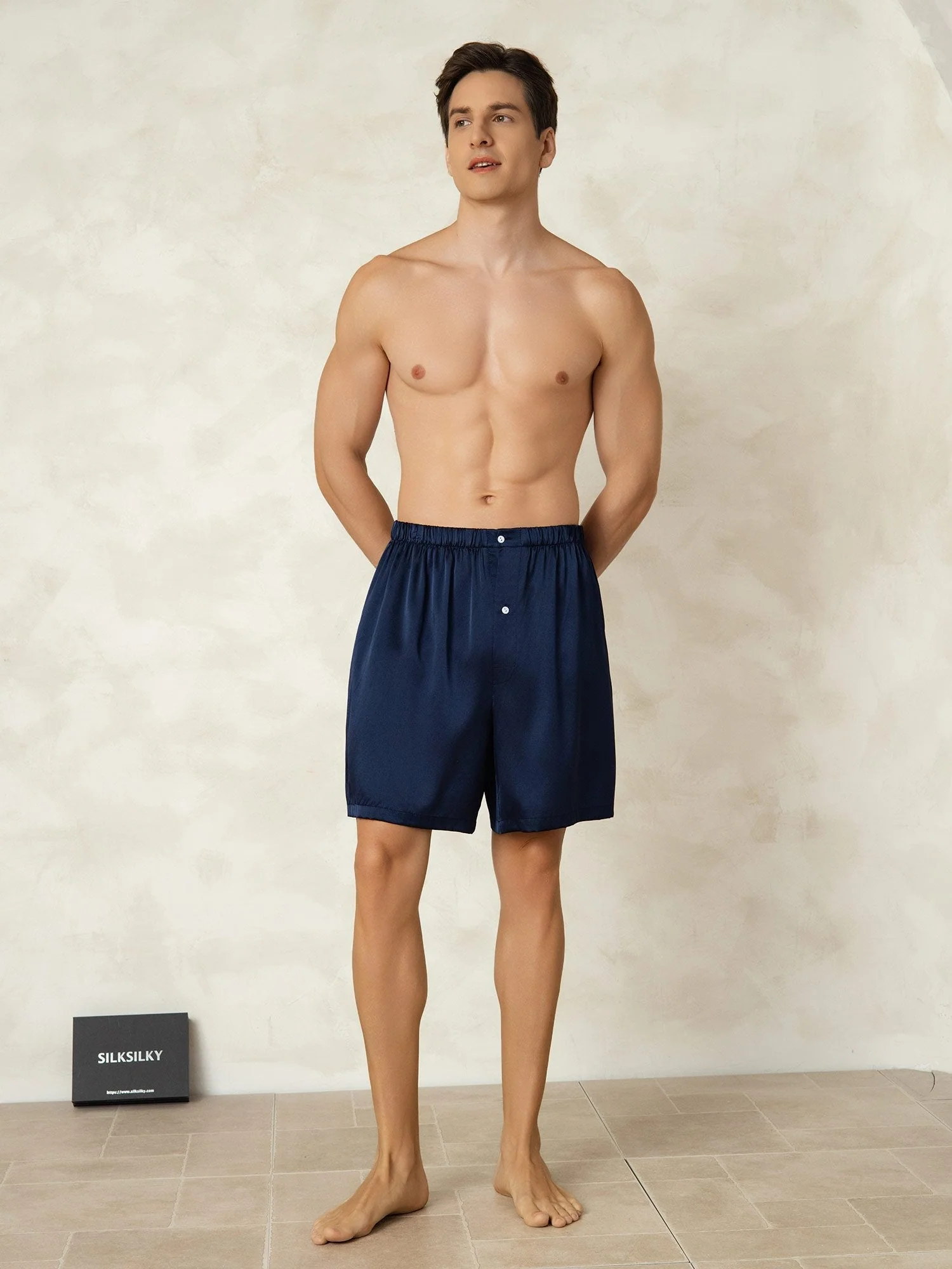 Ren Silke Elastisk Midja Sovshorts För Män - Image 9