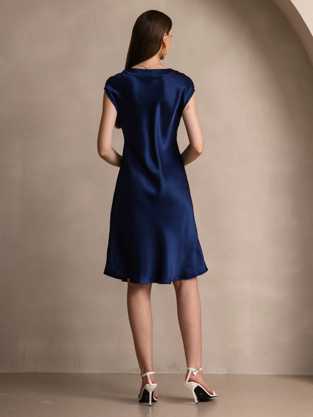 Ren Siden Elegant Cap Sleeve Klänning - Image 14