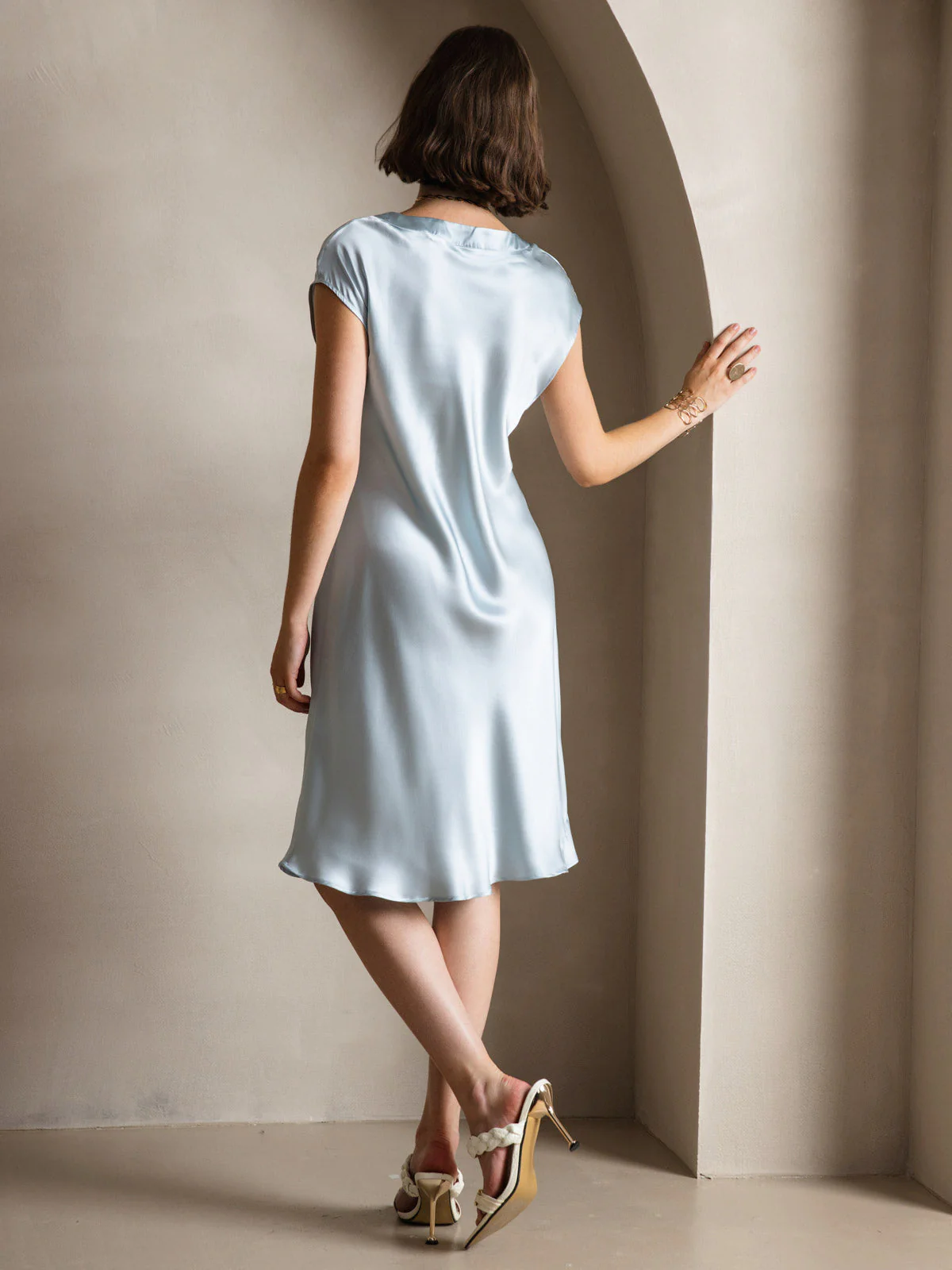 Ren Siden Elegant Cap Sleeve Klänning - Image 20