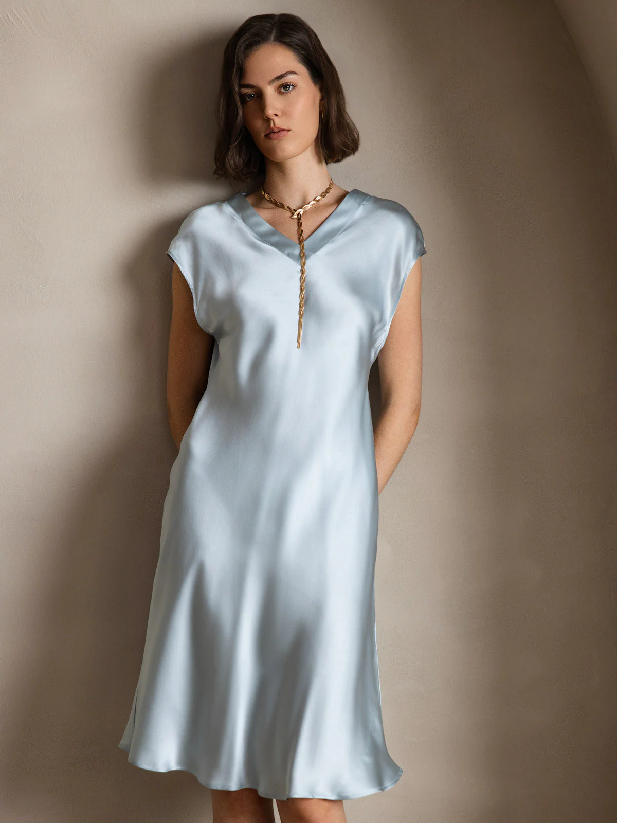Ren Siden Elegant Cap Sleeve Klänning - Image 21