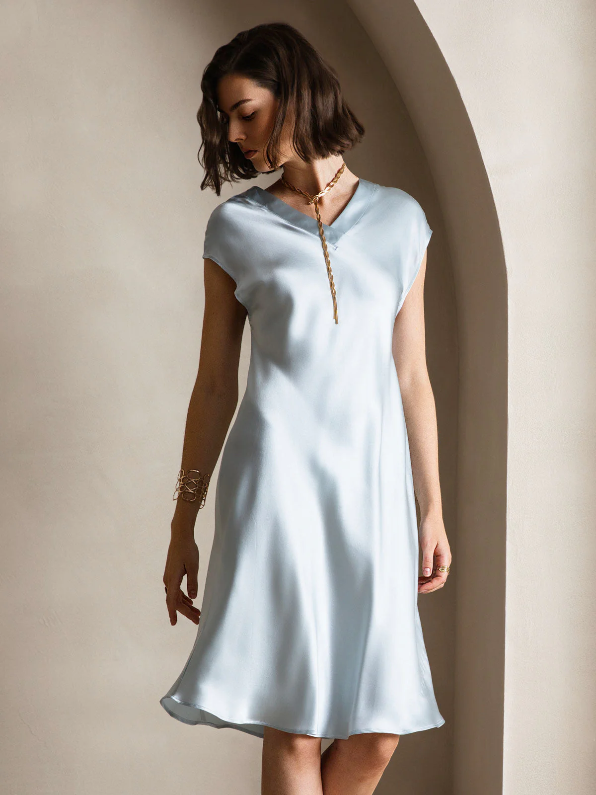 Ren Siden Elegant Cap Sleeve Klänning - Image 22