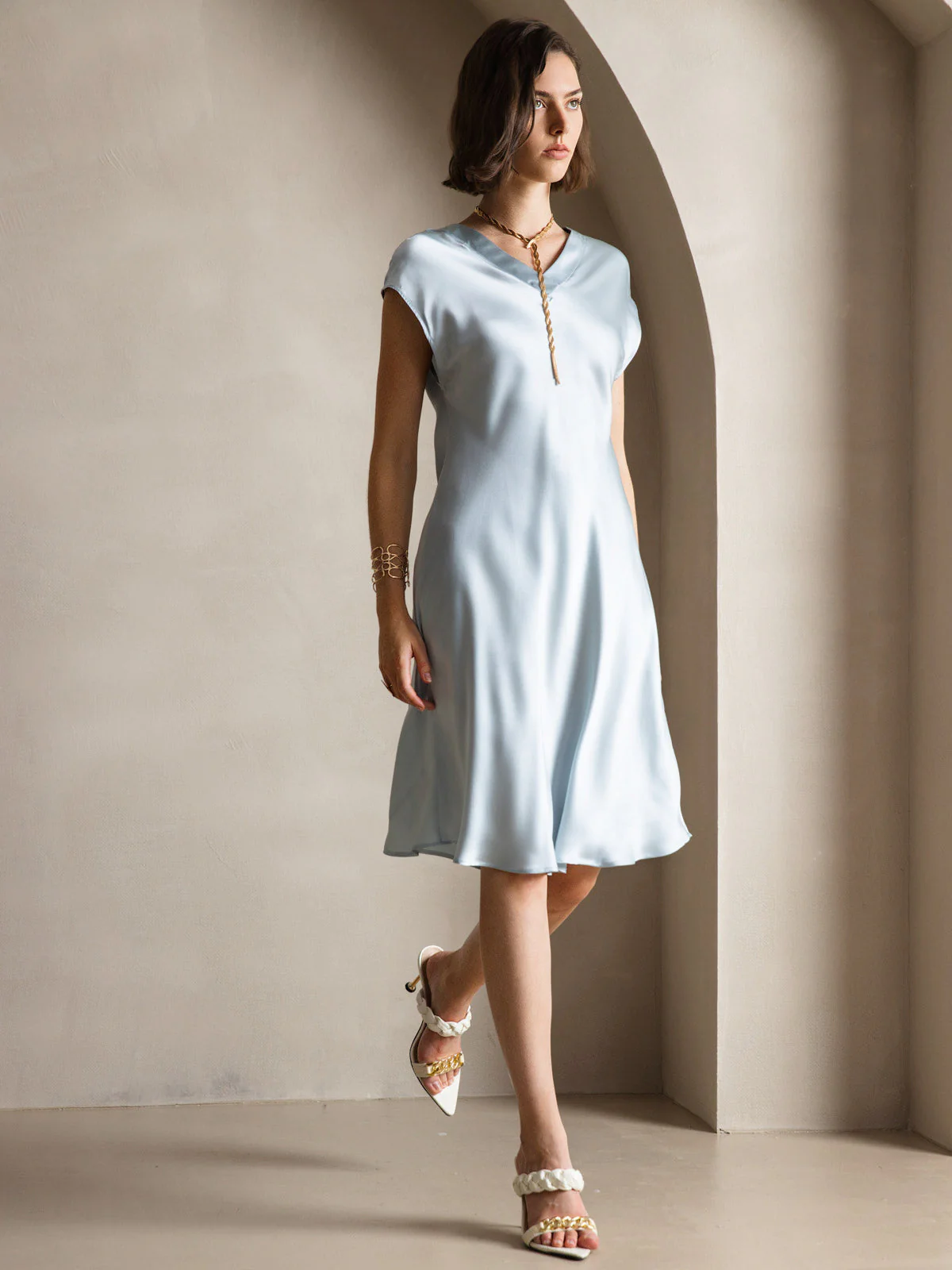 Ren Siden Elegant Cap Sleeve Klänning - Image 24