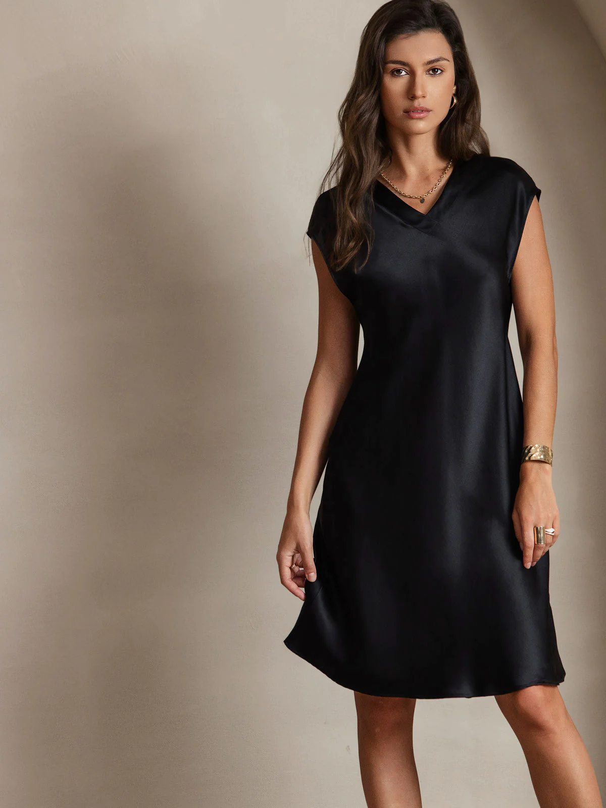 Ren Siden Elegant Cap Sleeve Klänning - Image 27